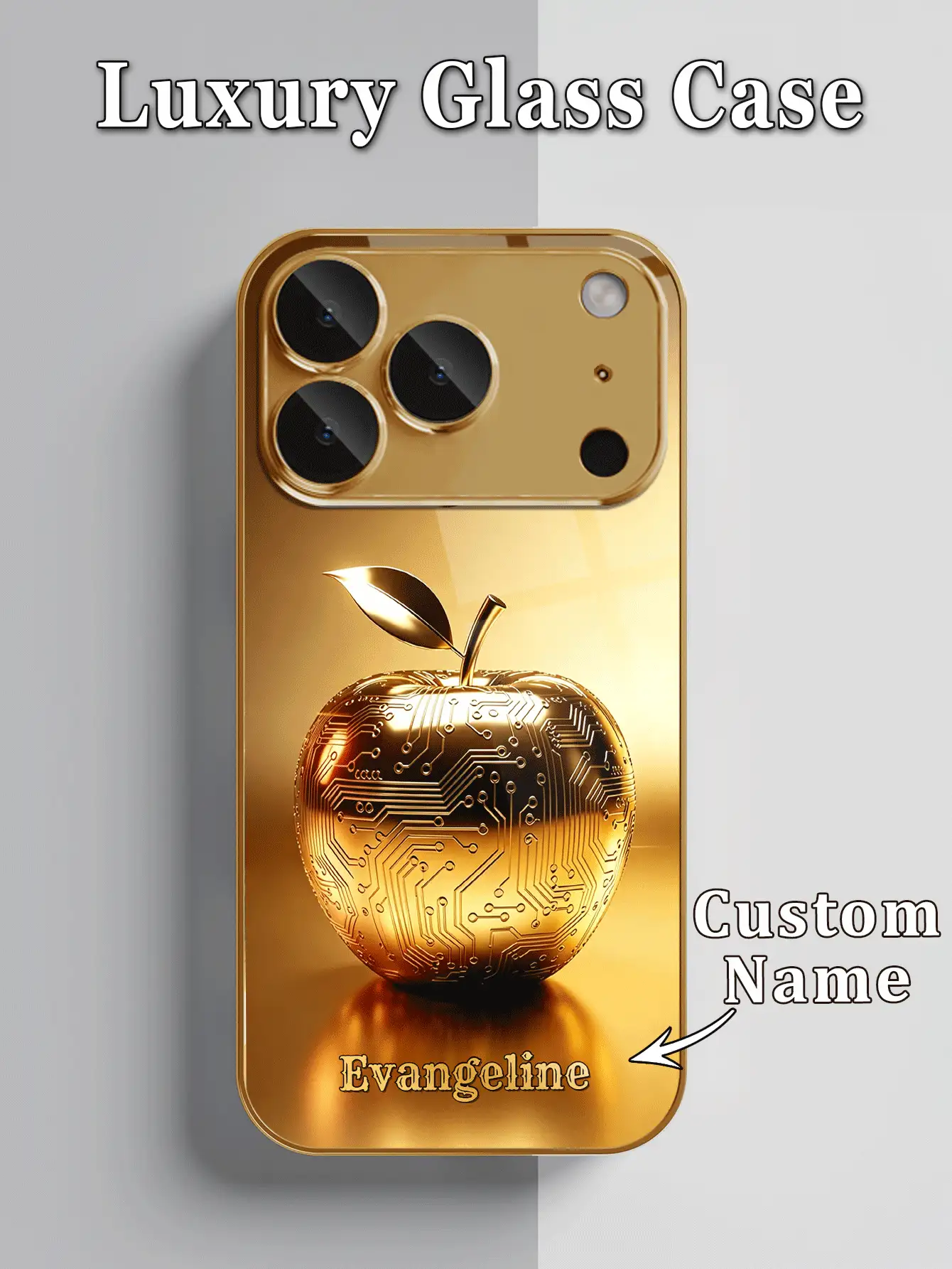 1件 DIY 定製獨家姓名奢華金電路板科技風 Apple 印花圖案 高清電鍍金玻璃手機殼,適用於 iPhone 17/17Pro/17ProMax/17Air/16/16Pro/16ProMax/16Plus/15/15Plus/15Pro/15Promax/14/14Pro/14Promax/13/12/11/XRMax/8/7/6Plus,全包覆,美觀優雅且極具吸引力的保護殼 - 金色 - 查看 3