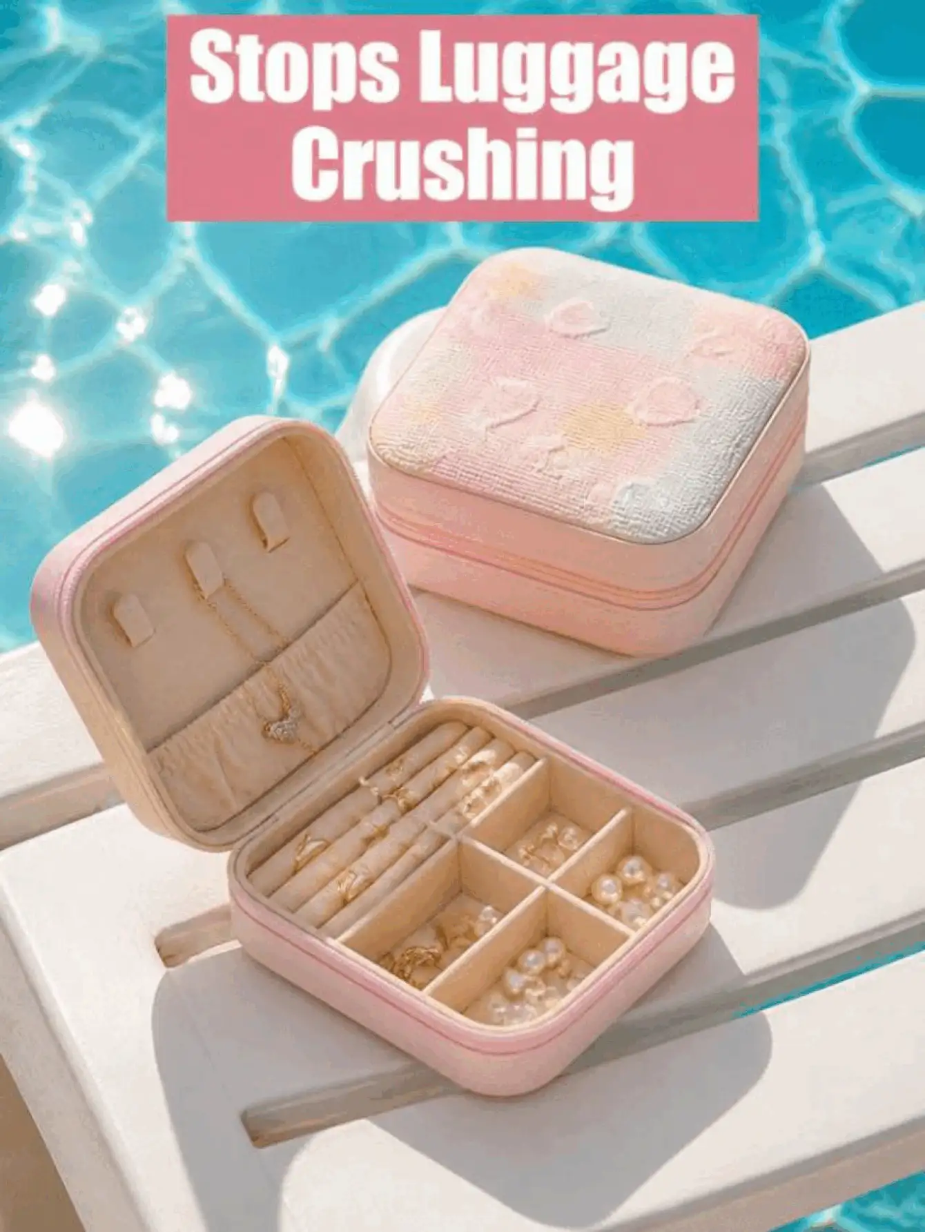 Portable Jewelry Case Anti Tangle Compact Jewelry Box For Women And Girls Embossed Jewelry Organizer For Travel Jewelry Storage Box Home Decor Dorm Room Gym Office Cruise Beach Holiday Vacation Back To School Travel Essentials Accessories - Multicolor - View 3