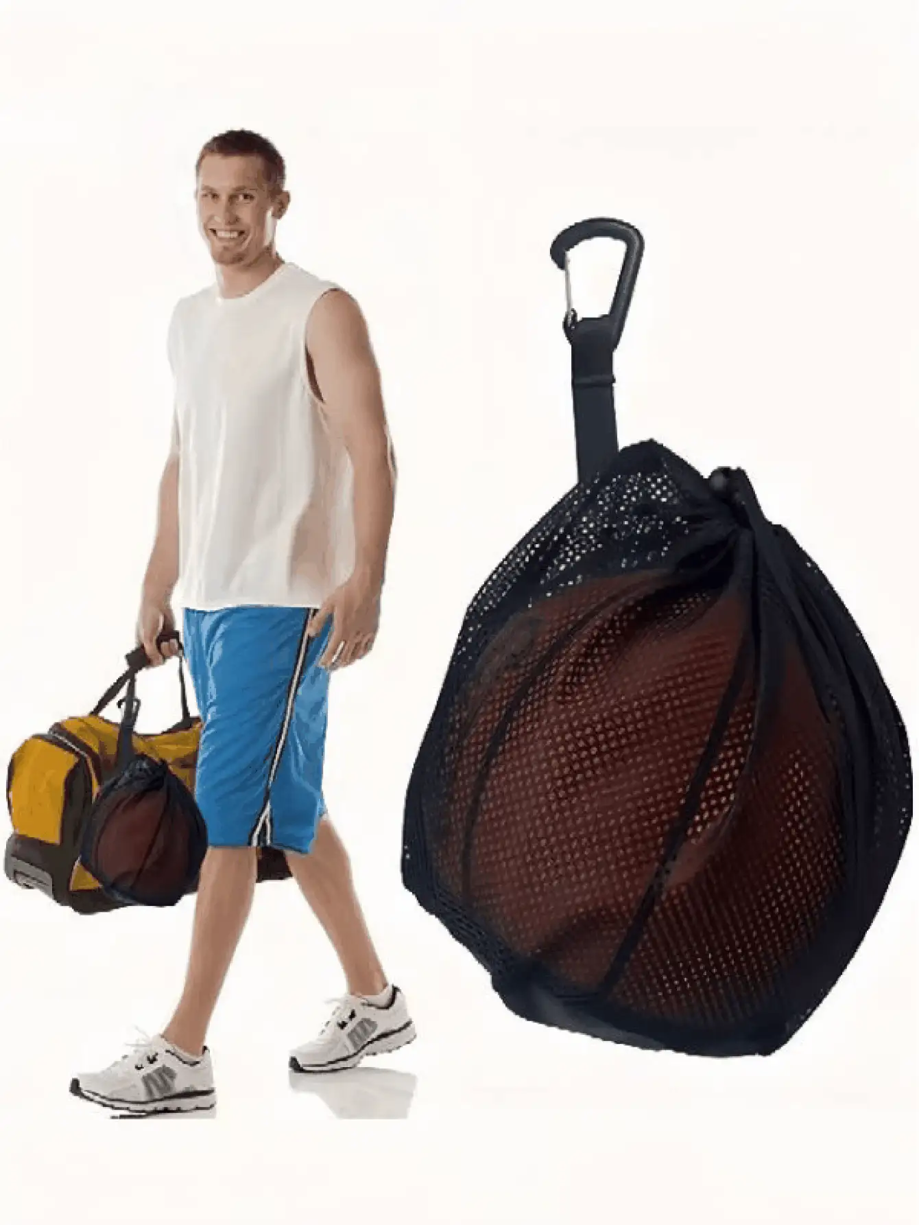 Sports Drawstring Net Bag Portable Basketball Net Bag Ball Storage Bag Mesh Carry Bag With Zipper Pocket Suitable For Men Women Basketball Soccer Football Volleyball And Rugby Sports Equipment Storage Basketball Gear Basketball Stuff - Multicolor - View 3
