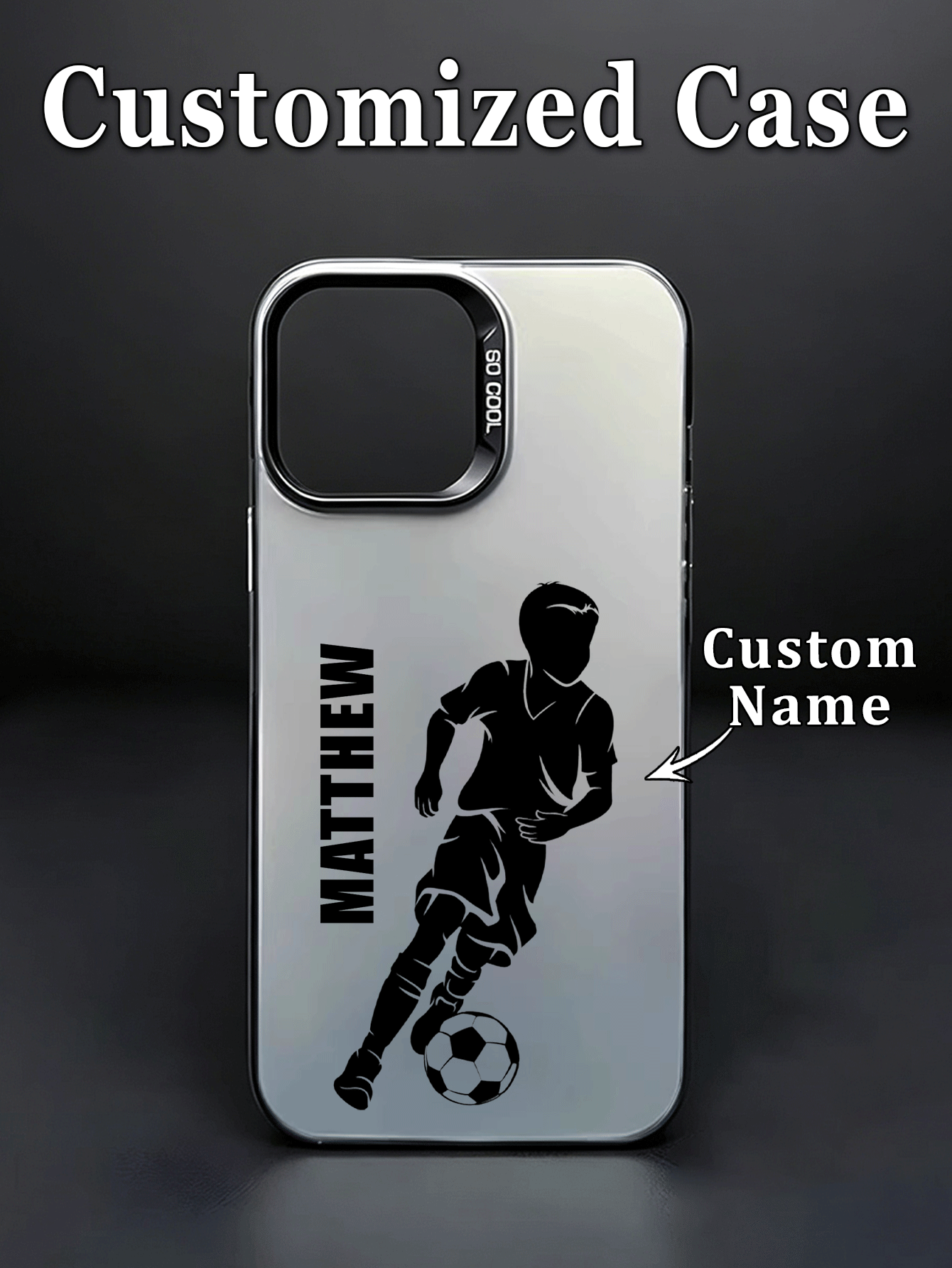 1pc Customizable Personalized Name, Football Player Pattern Phone Case Compatible With Samsung S24ULTRA Series And 17ProMax/16Pro/15/14 Plus/13 Pro/12 Pro Max/11/7P/XS/XR, Hard PC Material, Anti-Scratch, Anti-Fingerprint, Gift For Individuals, Partners, Family, Friends, Couples, Sisters, Birthday, Anniversary - Multicolor - View 2