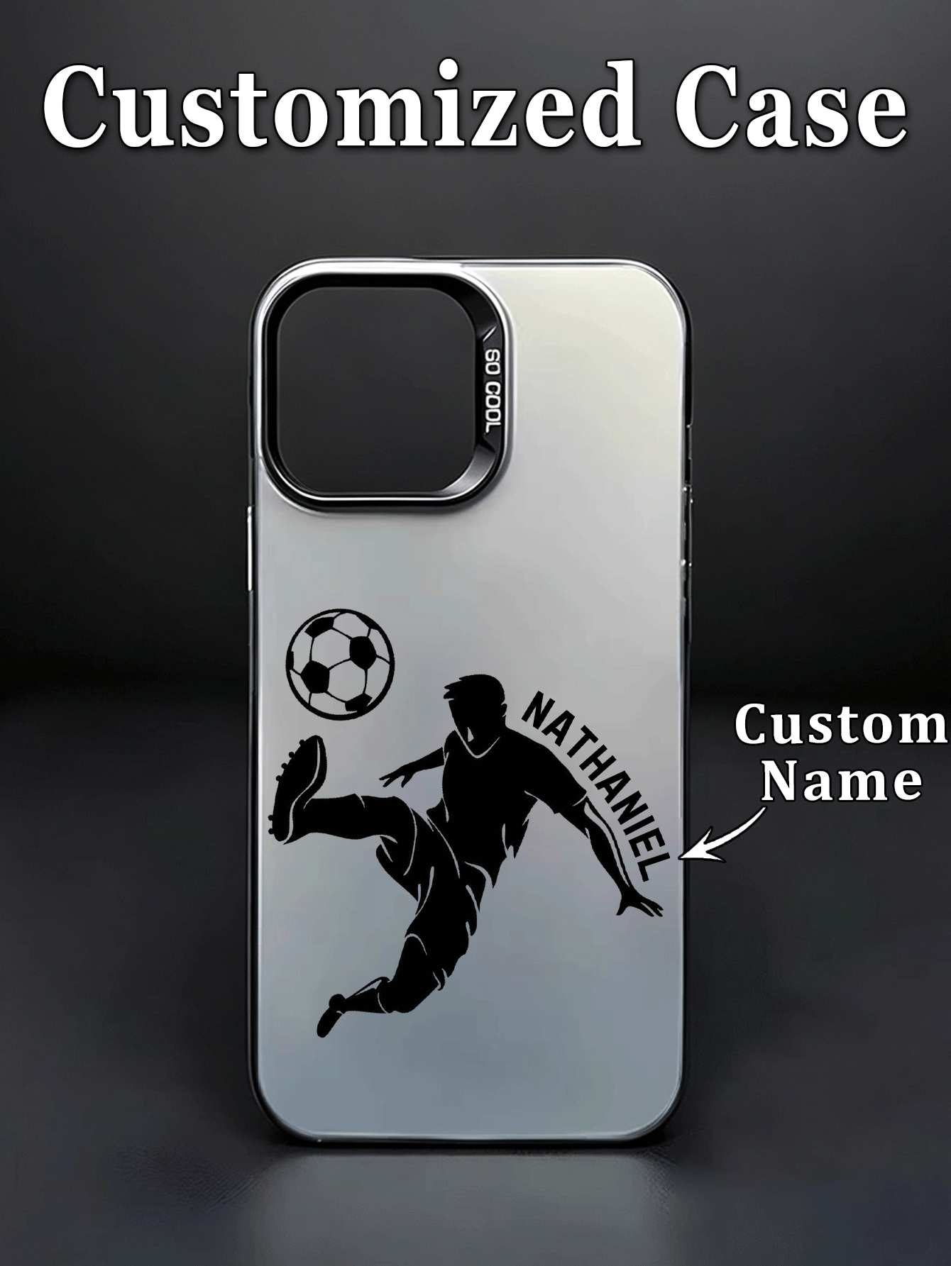 1pc Customizable Personalized Name, Black Silhouette Soccer Player Pattern Phone Case Compatible With Samsung S24ULTRA Series And 17ProMax/16Pro/15/14 Plus/13 Pro/12 Pro Max/11/7P/XS/XR, Hard PC Material, Anti-Scratch, Anti-Fingerprint, Personal, Partner, Family, Friend, Couple, Sister, Birthday, Anniversary Gift - Multicolor - View 2