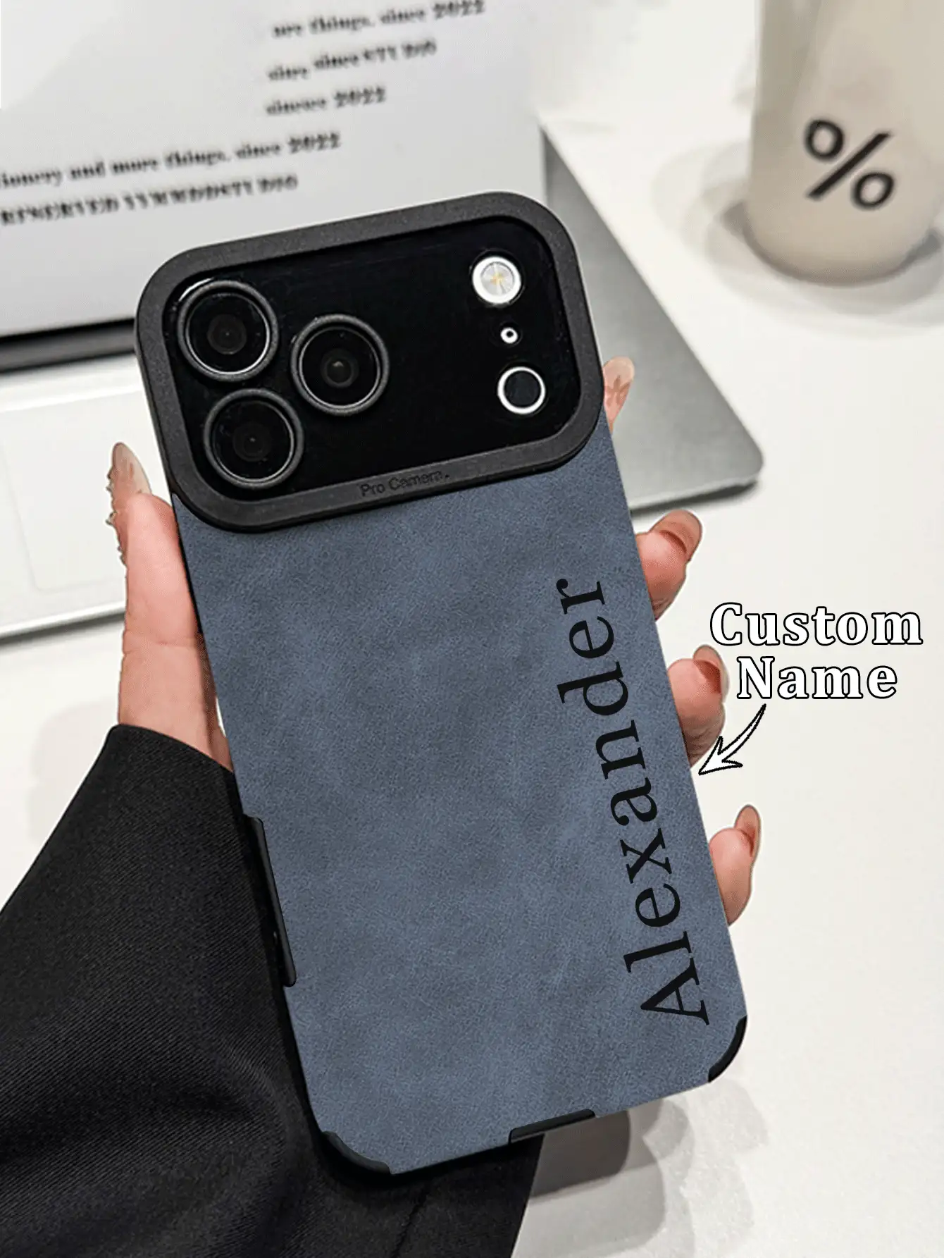 1pc Customizable DIY Name Blue Phone Case, Compatible With Apple 17ProMax/16/15/14 Plus/13 Pro/12 Pro Max/11/7P/XS/XR And Other Phone Models, Made Of Soft PU Leather Material, Shockproof, Scratch-Resistant, Anti-Fingerprint, TPU Full Coverage Design, Ideal Personalized Phone Case Gift For Partners, Business Partners, Family, Close Friends, Perfect For Birthdays Or Anniversaries - Blue - View 2