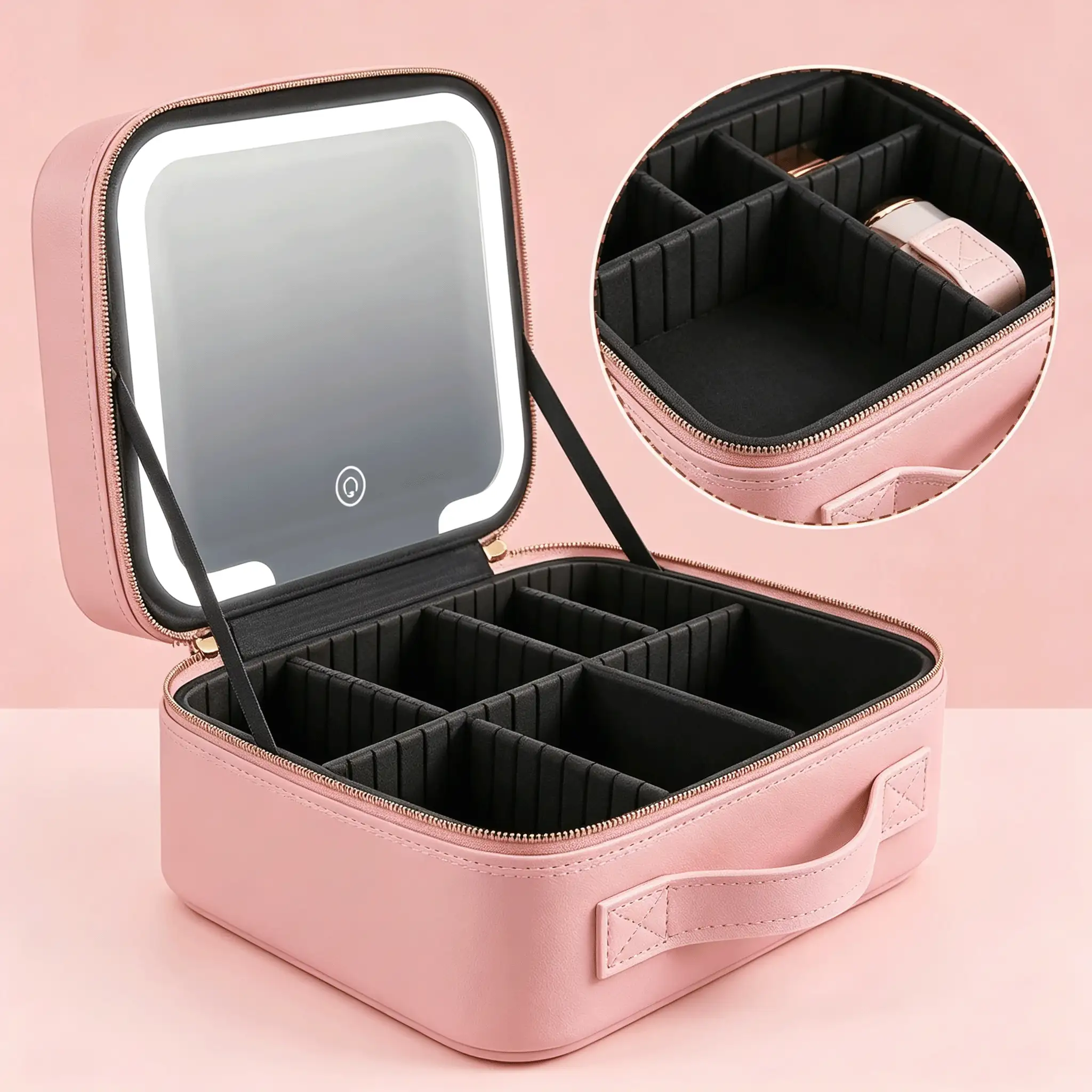 Makeup Case With LED Lighted Mirror 3 Color Dimmable Large Capacity Adjustable Dividers Travel Cosmetic Organizer - Multicolor - View 7