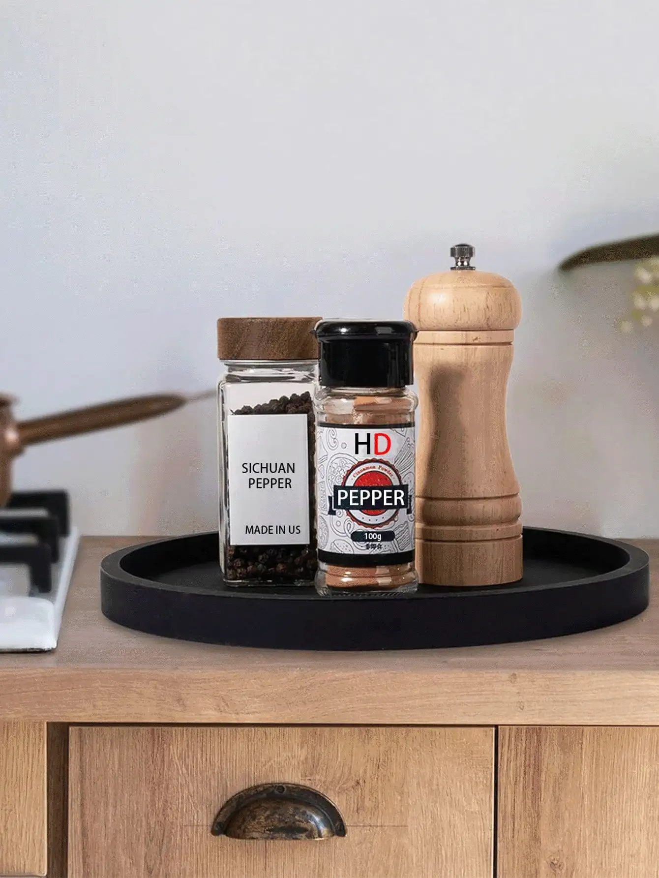 Bandeja de baño de silicona de 3 tamaños, bandeja redonda para tocador, estantería de almacenamiento para encimera de cocina, soporte decorativo para jabón, bandeja decorativa para mesa de café para perfumes, velas, plantas (Negro) - Negro - Ver 3