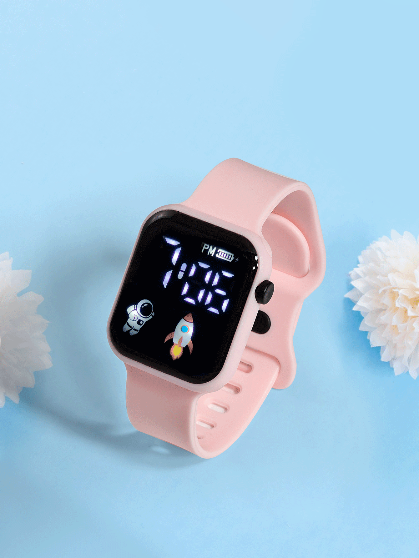 1pc Astronaut Airplane Casual TPU LED Electronic Sports Watch For Youth Students, Suitable For Daily Life, Back To School - Pink - View 2