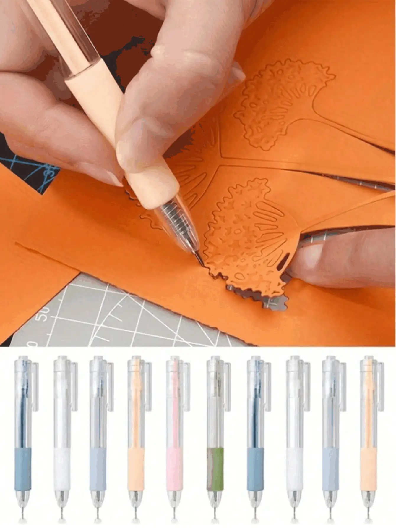 10pcs/Set (5 Pens + 5 Replacement Blades) Morandi Color Series Retractable Multi-Function Craft Knife, Precision Paper Cutting Art Tool, Suitable For DIY Scrapbooking, Planner And Sticker Carving, Aesthetic Stationery Supplies - Silver - View 2