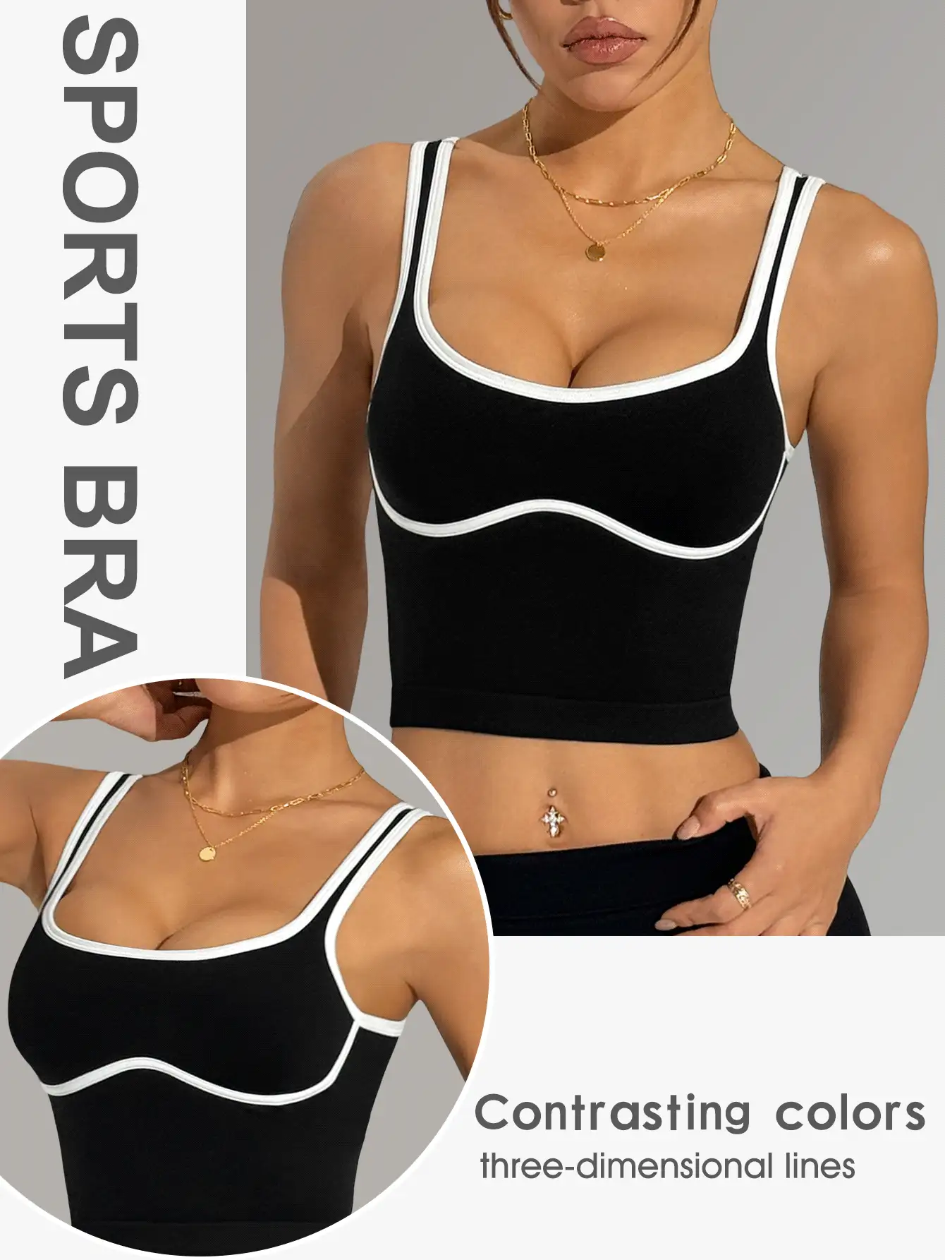 Camiseta de tirantes deportiva transpirable de cuello redondo sin mangas con estampado de malla para entrenamiento - Negro - Ver 3