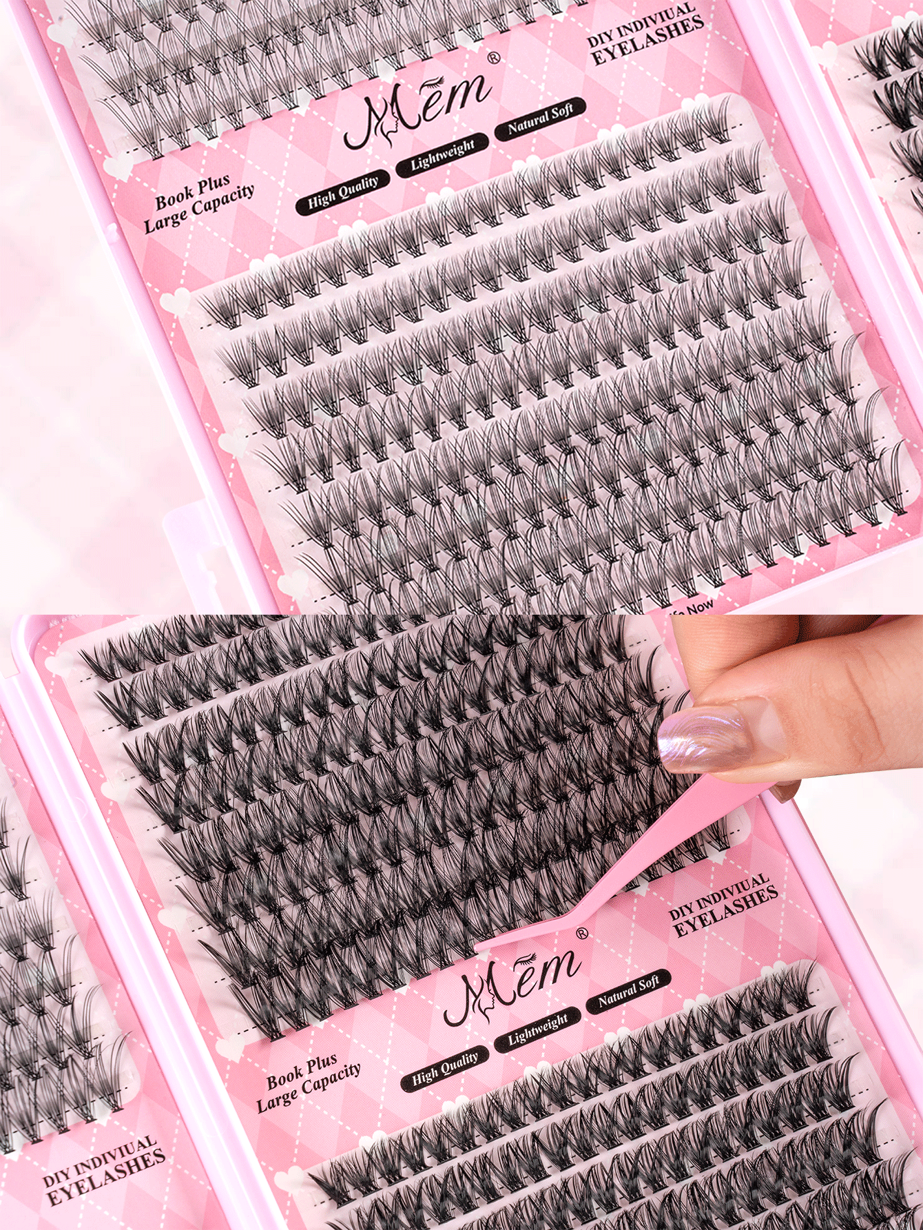 640Pcs D Curl Individual Cluster Lashes, 10D-60D Mixed Natural Manga False Eyelashes, Thick Synthetic Long Lasting Lash Book For Beginners, Daily Wedding Party Christmas Music Festival Makeup - D - View 6