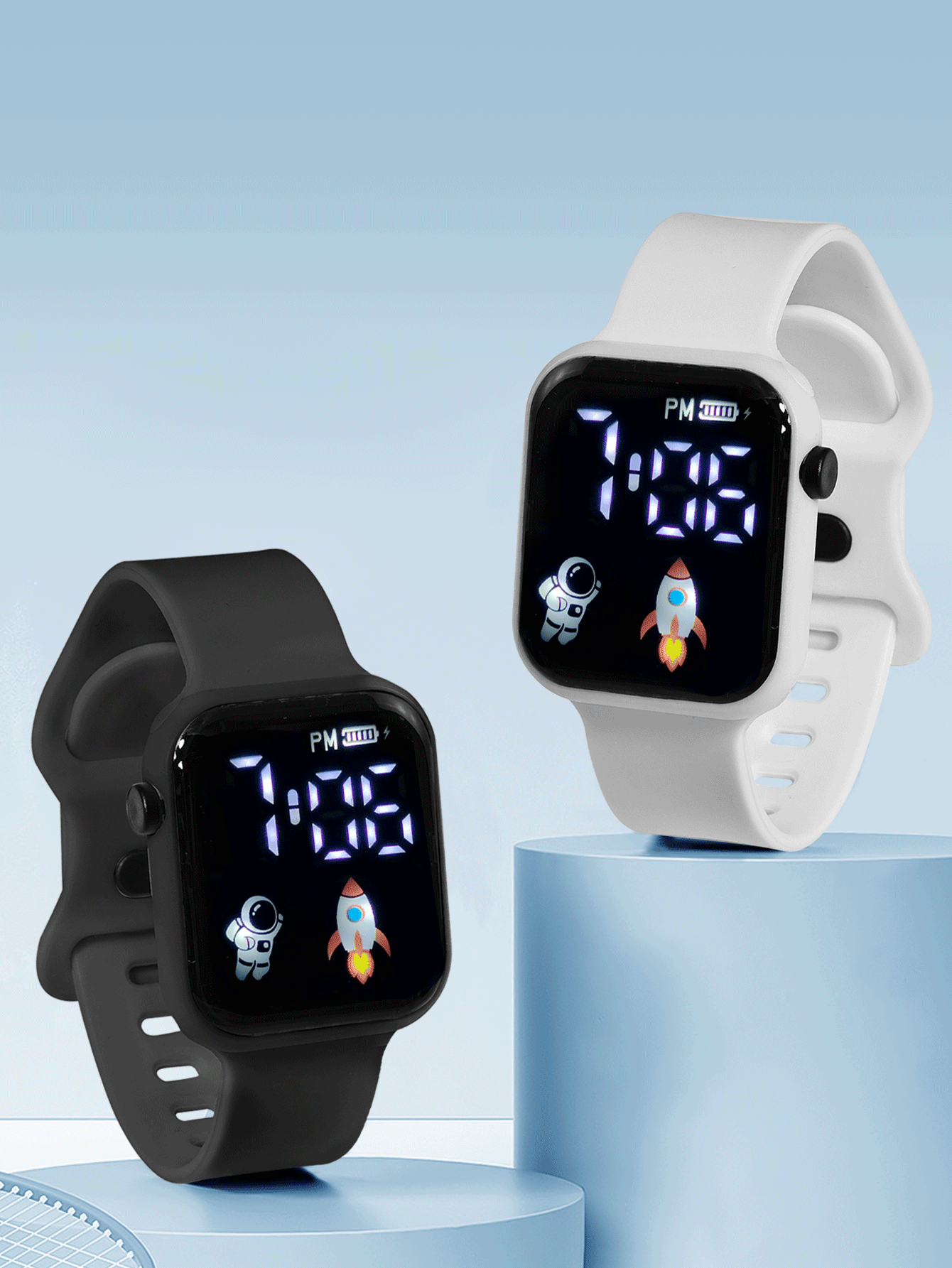 2 piezas/Set Reloj electrónico deportivo de TPU con diseño de cohete espacial para adolescentes, para uso diario - Multicolor - Añade 5