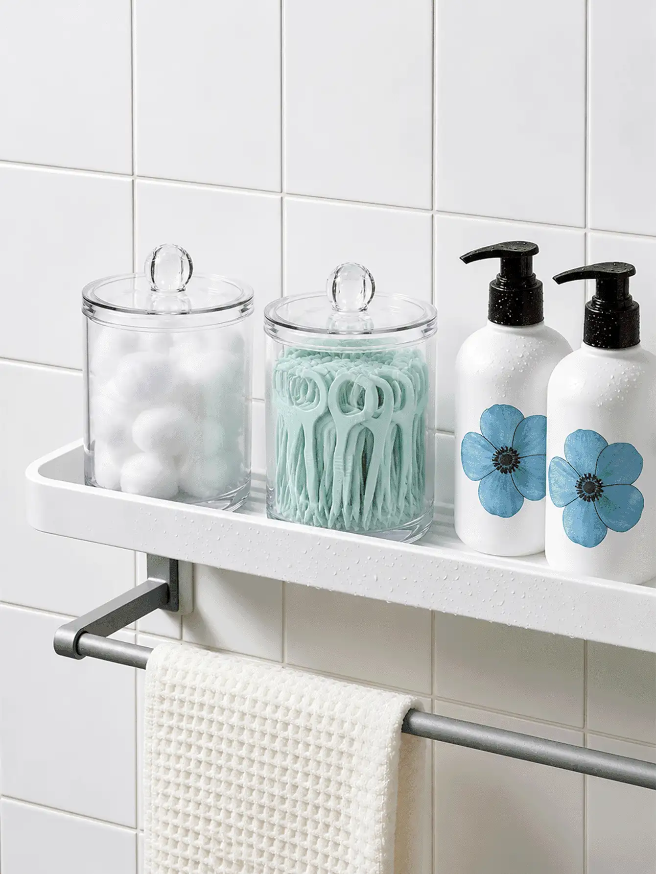 3 Packs Acrylic Qtip Holder Dispenser, Vanity Accessories | Qtip Holder For Cotton Ball, Swab And Floss, Small Clear Bathroom Storage Jars For Makeup Counter - View 2