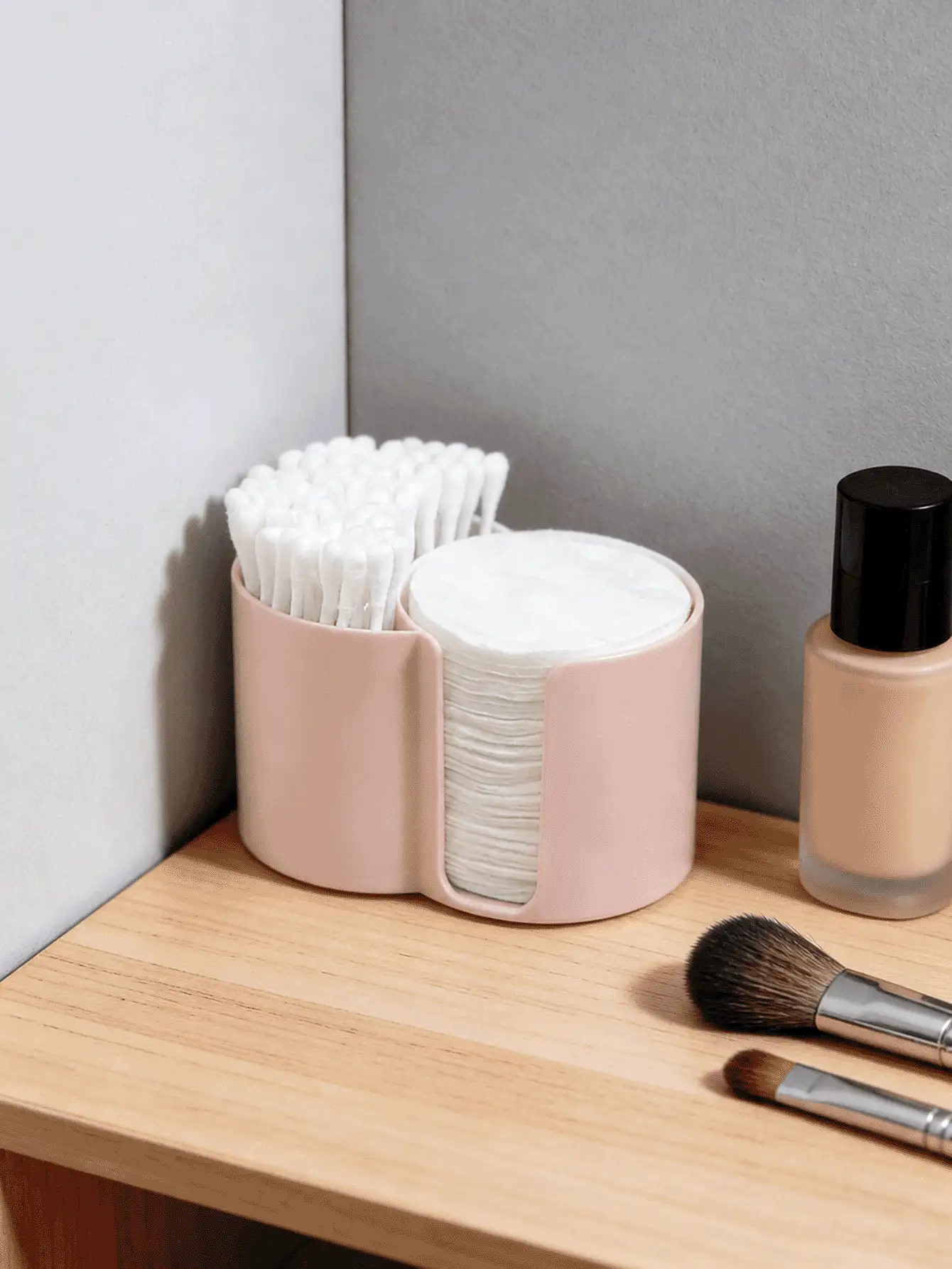 Cotton Swab And Cotton Pad Organizer, 2 Compartments Bathroom Storage Container, Minimalist Makeup Remover Pad Holder, Vanity Countertop Organizer - Multicolor - View 3