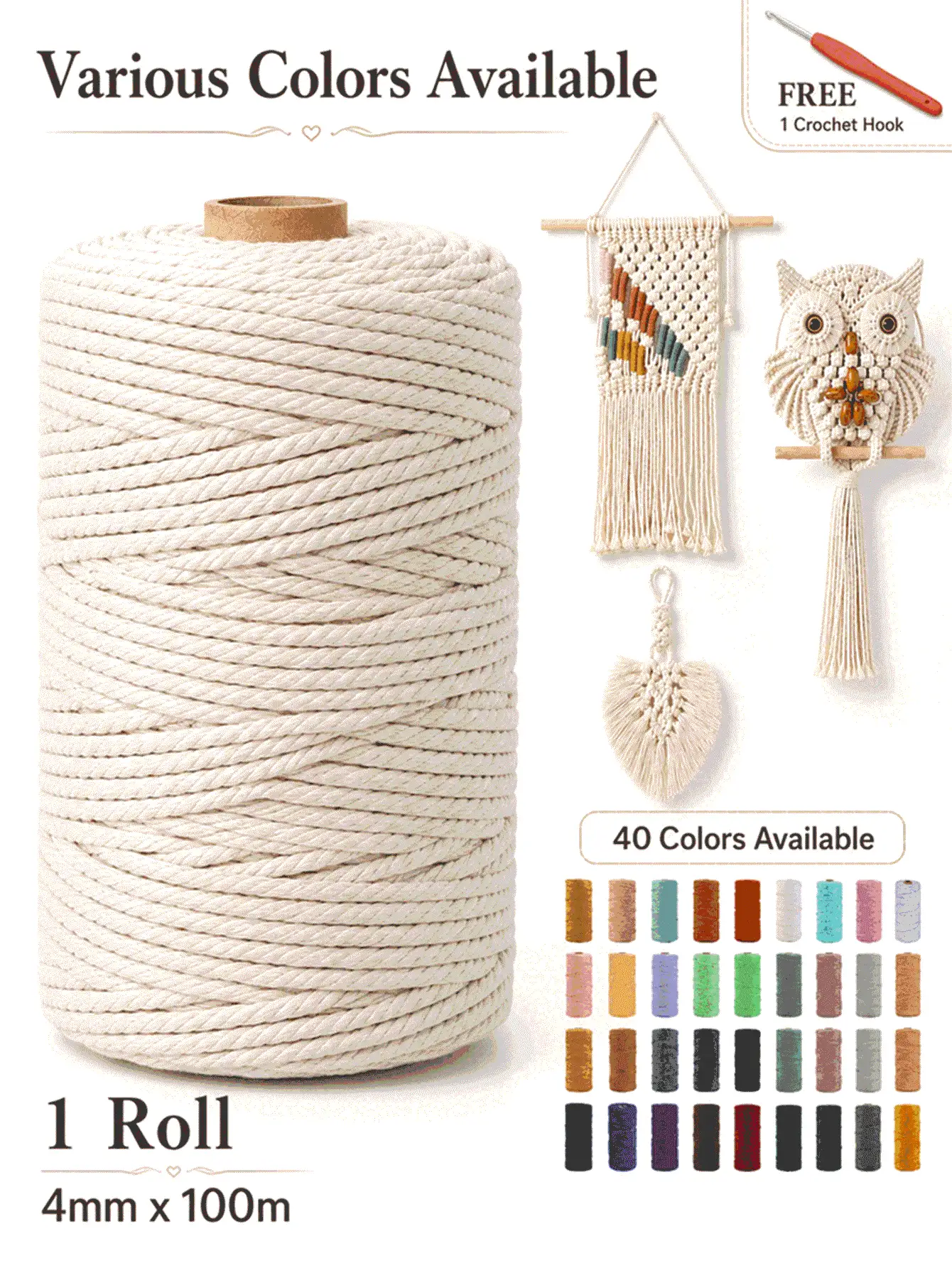 1/2/3/4mm*100m Braided Rope, Premium Braided Rope, Thick Natural Yarn, Multi-Strand Synthetic Braided Rope, 4-Strand Braided Rope, For Wall Hanging Decoration, Plant Hanging Basket, Handicrafts, Bags, DIY, Home Decor, Gift Wrapping - Multicolor - View 3