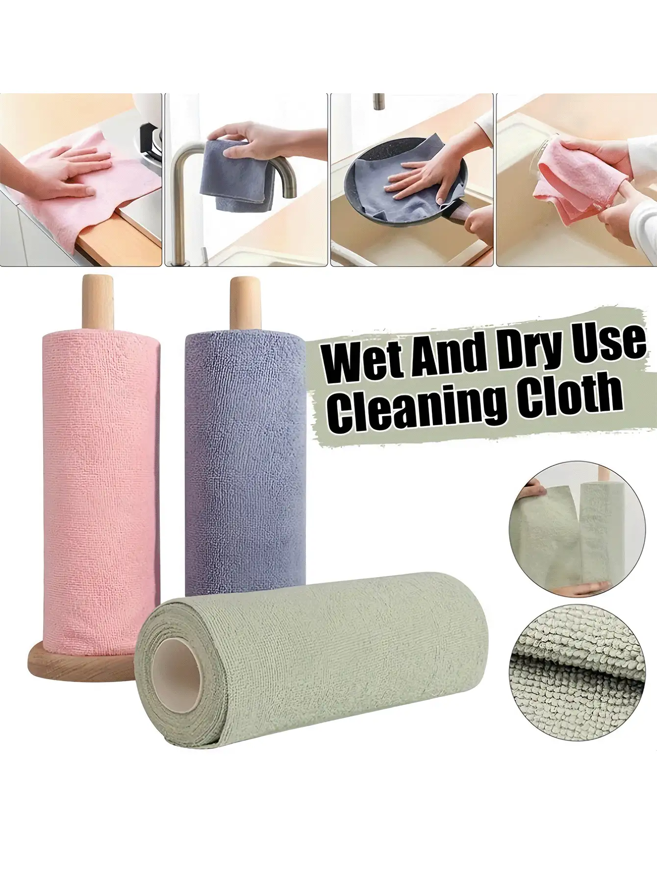 Reusable Cleaning Wipe Household Kitchen Cloth Microfiber Towel Rolls Dish Rags Wash Paper Towel Replacement Multi-Surface Household Cleaning Cloth For Dishwashing Floors & Countertops Dish Drying - A - View 4