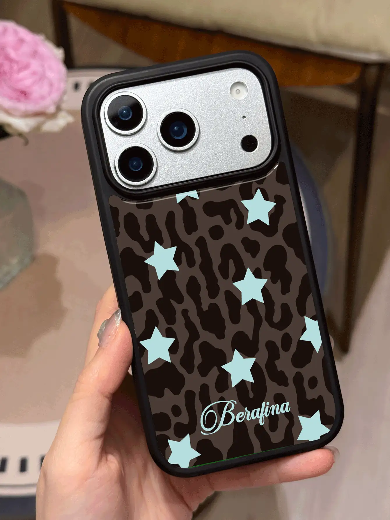 1pc Customized Personalized Dark Leopard Print DIY Colorful Star Custom Name Thick Phone Case, Various Pattern Phone Shell Protective Cover, Compatible With Apple 11 12 13 14 15 16 17 Pro Max, S23 S24 S25 Ultra S26 Ultra A57 A56 A55 A54 A35 A36 A37 - Multicolor - View 2