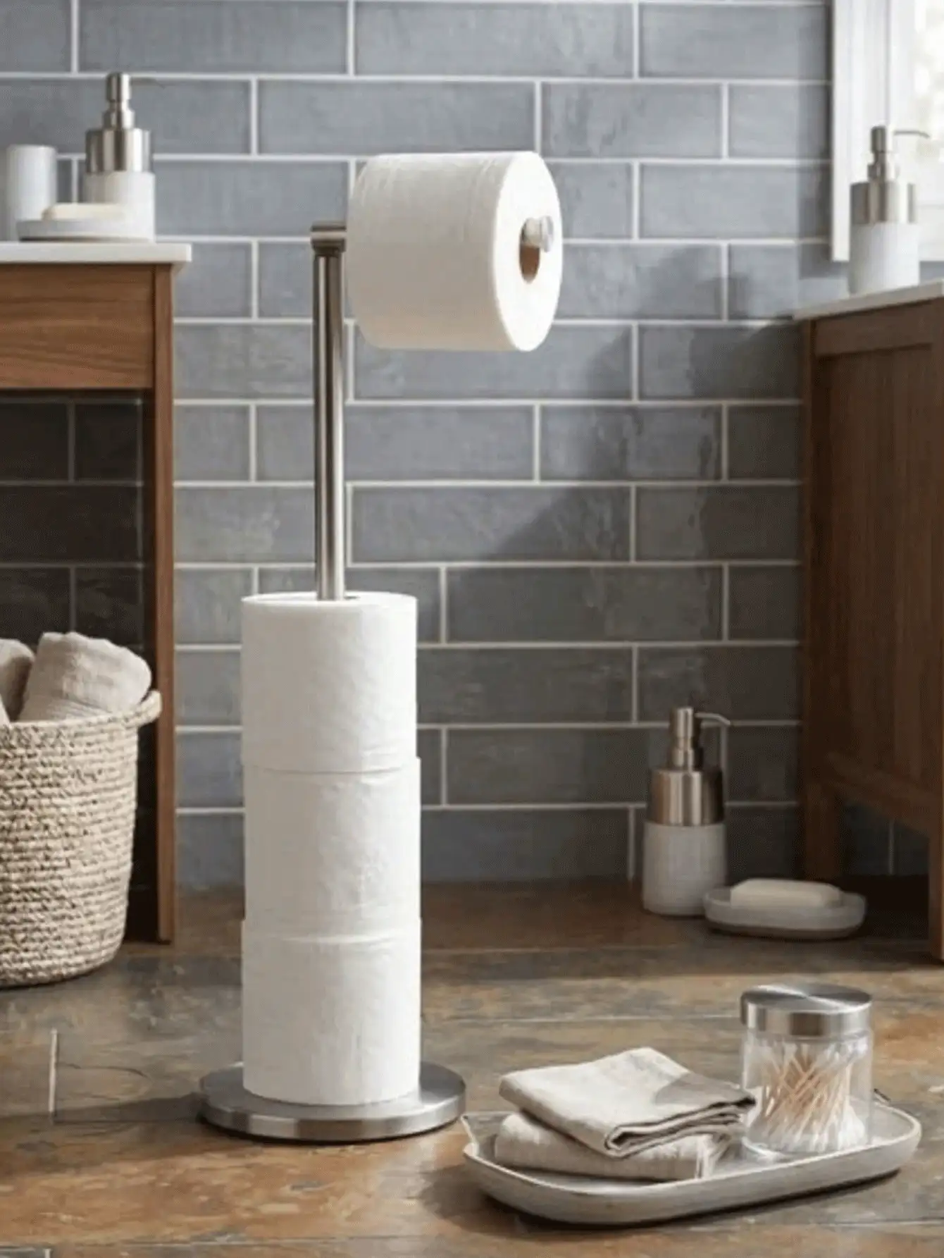 Metal Freestanding Toilet Paper Holder, Multi-Roll Paper Storage Rack, Bathroom Countertop Freestanding Paper Dispenser, Waterproof Floor-Standing Paper Dispenser, Home Bathroom Decor Hardware Accessories, Travel Essentials - Multicolor - View 3