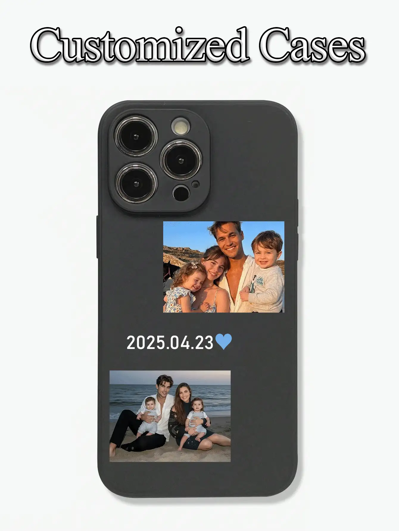 1 buah Casing Ponsel TPU Ultra Tipis Anti-Selip Hitam DIY untuk Foto Ganda Pasangan & Ulang Tahun, Kompatibel dengan Aksesoris Ponsel Apple Duo/18ProMax/17ProMax/16Pro/15/14Plus/13Pro/12ProMax/11/XsMax/8/7/6Plus/5 - Hitam - View 2