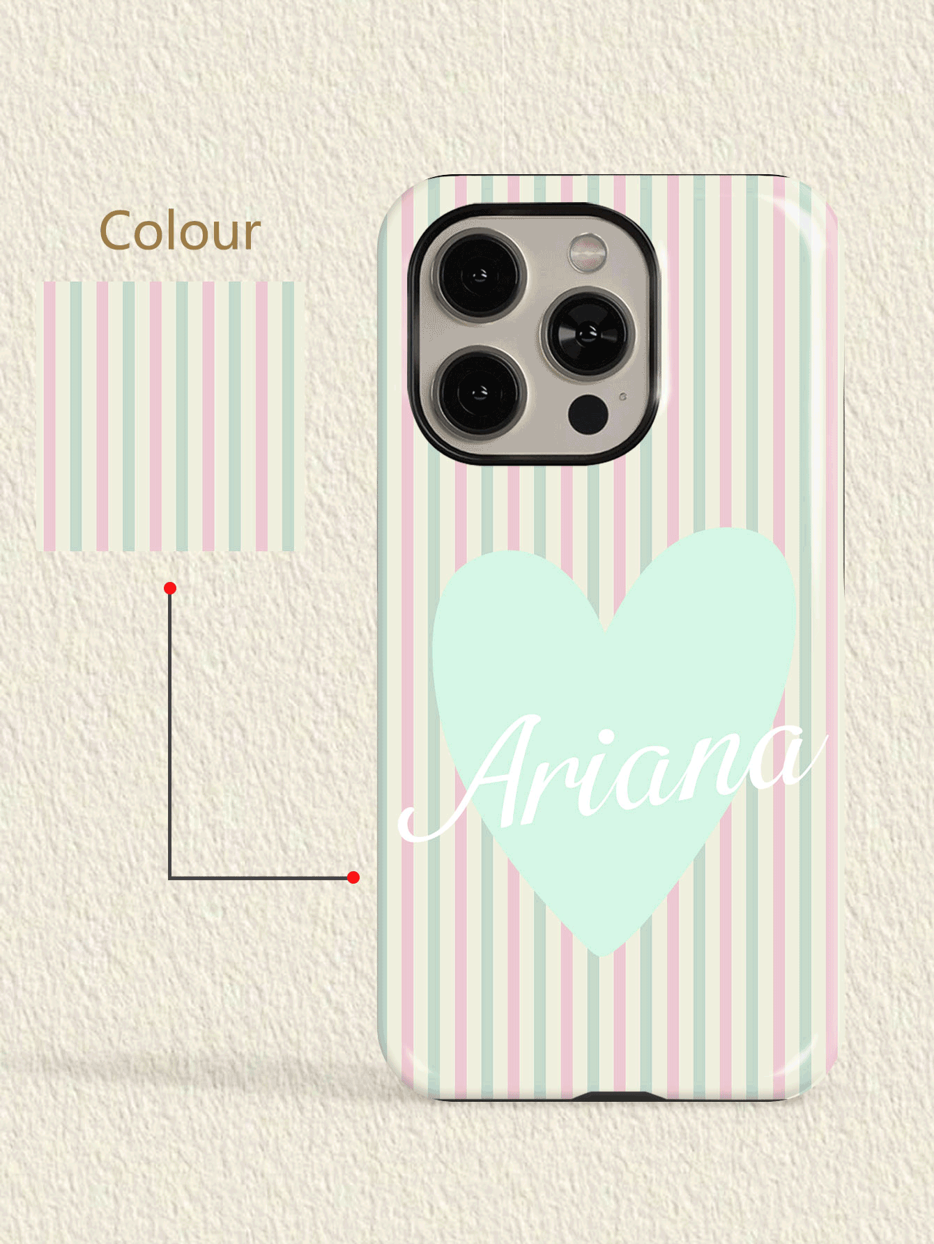 1pc Customized Minimalist Striped Letter Name Color Phone Case, 2-In-1 Glossy Film Full Coverage Hard Shell Protective Cover For IPhone 11/12/13/14/15/16/17 Pro Max - Multicolor - View 2