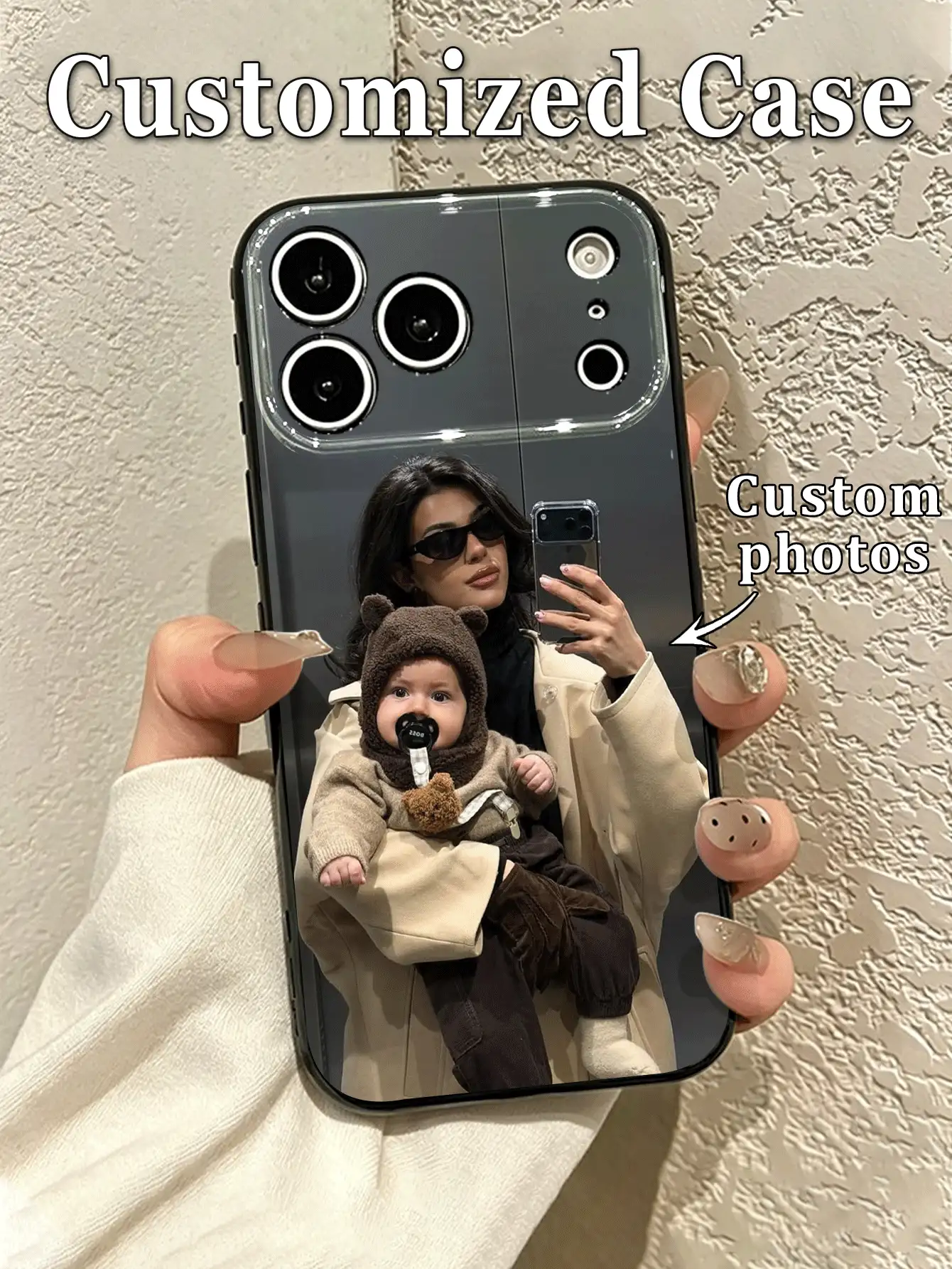 1件 DIY 定製照片手機殼,側面愛心 3D 設計黑色手機殼,適用於 Apple Duo/18ProMax/17ProMax/16Pro/15/14Plus/13Pro/12ProMax/11/XsMax/8/7,全包覆,精美奢華,極具吸引力的全機身相機鏡頭防摔保護殼 - 黑色 - 查看 2