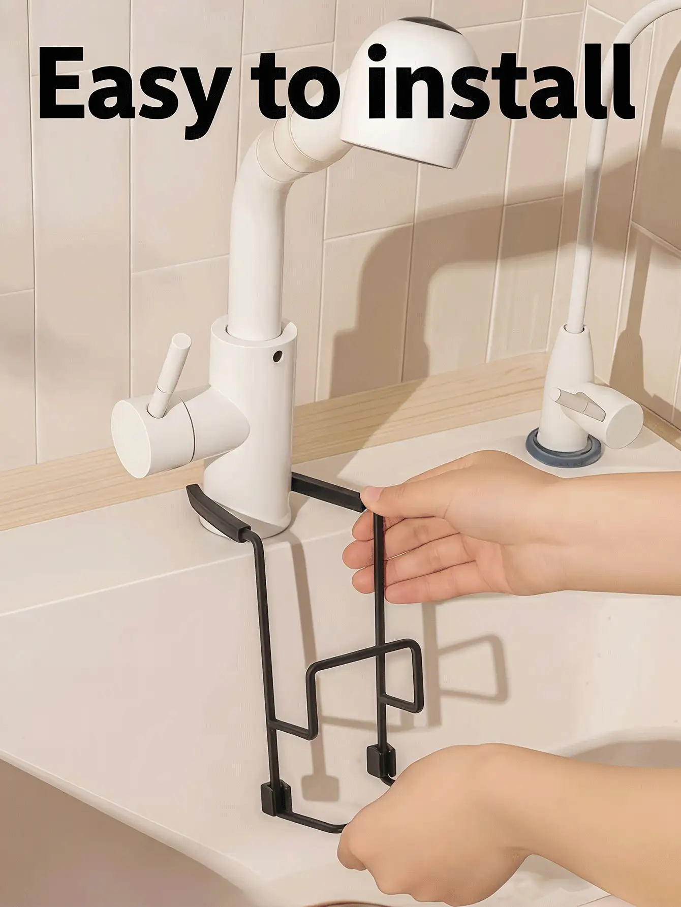 Expandable Iron Sink Storage Rack, No-Drill Sink Sponge Holder, Multi-Functional Kitchen Storage Bag, Can Store Brushes, Soap, Cloths, Sponges And Towels, Suitable For Bathroom, Kitchen, Home, Bathroom Decor, Dorm Essentials, College Travel Essentials - Multicolor - View 3