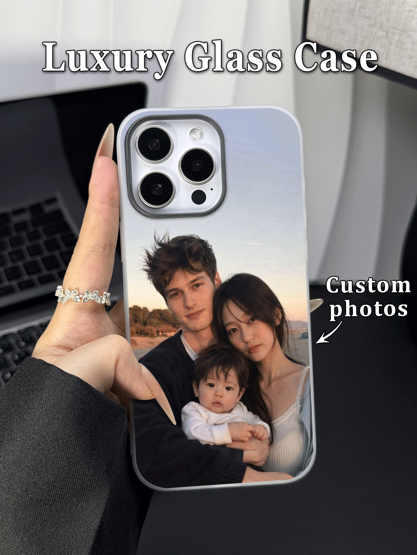 1pc DIY Customized Couple Family Photo Matte 2-In-1 Black & White Contrast Phone Case Compatible With Apple Duo/18ProMax/17ProMax/16Pro/15/14Plus/13Pro/12ProMax/11/XsMax/8/7/6Plus Phone Accessories, Couple, Best Friend, Family, Valentine's Day, Anniversary, Birthday, Commemorative Gift - Multicolor - View 2