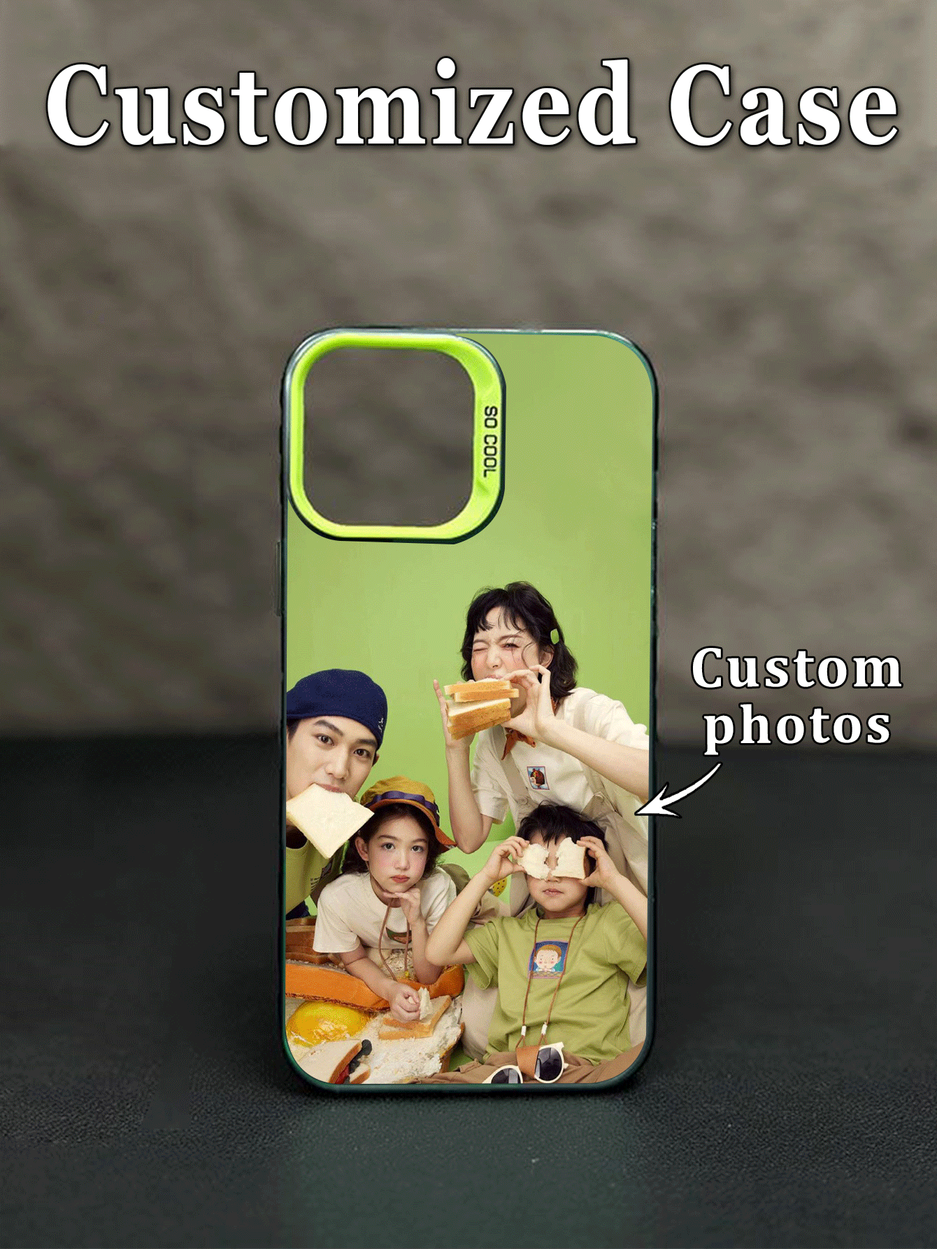 1pc DIY Customized Personalized Photo Phone Case Green Silver IMD Hard Shell Compatible With Apple Duo/18ProMax/17ProMax/16Pro/15/14Plus/13Pro/12ProMax/11/XsMax/8/7/6Plus & S26ULTRA/S25Pro/S24/S23FE/A72/A53/A23 Series Phone Accessories, Couples, Best Friends, Family, Valentine's Day, Anniversary, Birthday, Commemorative Gifts. - Green - View 2