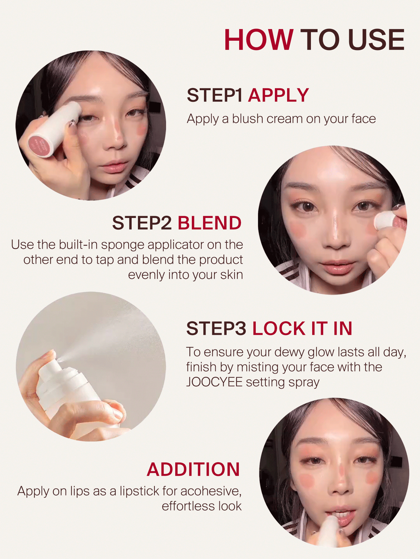 JOOCYEE Barra de rubor multiusos GLAZED G402 Trigo Desnudo, rubor natural de larga duración apto para labios y mejillas - G402 Trigo Desnudo - Añade 4