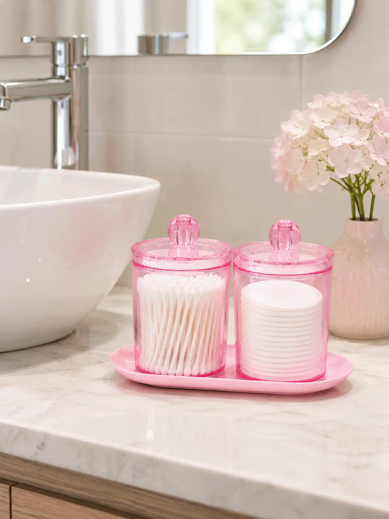 1/2/3 PiecesCotton Swab Storage Set (With Tray) - Clear Bathroom Storage Canisters For Cotton Swabs, Cotton Balls, And Cotton Pads - View 2