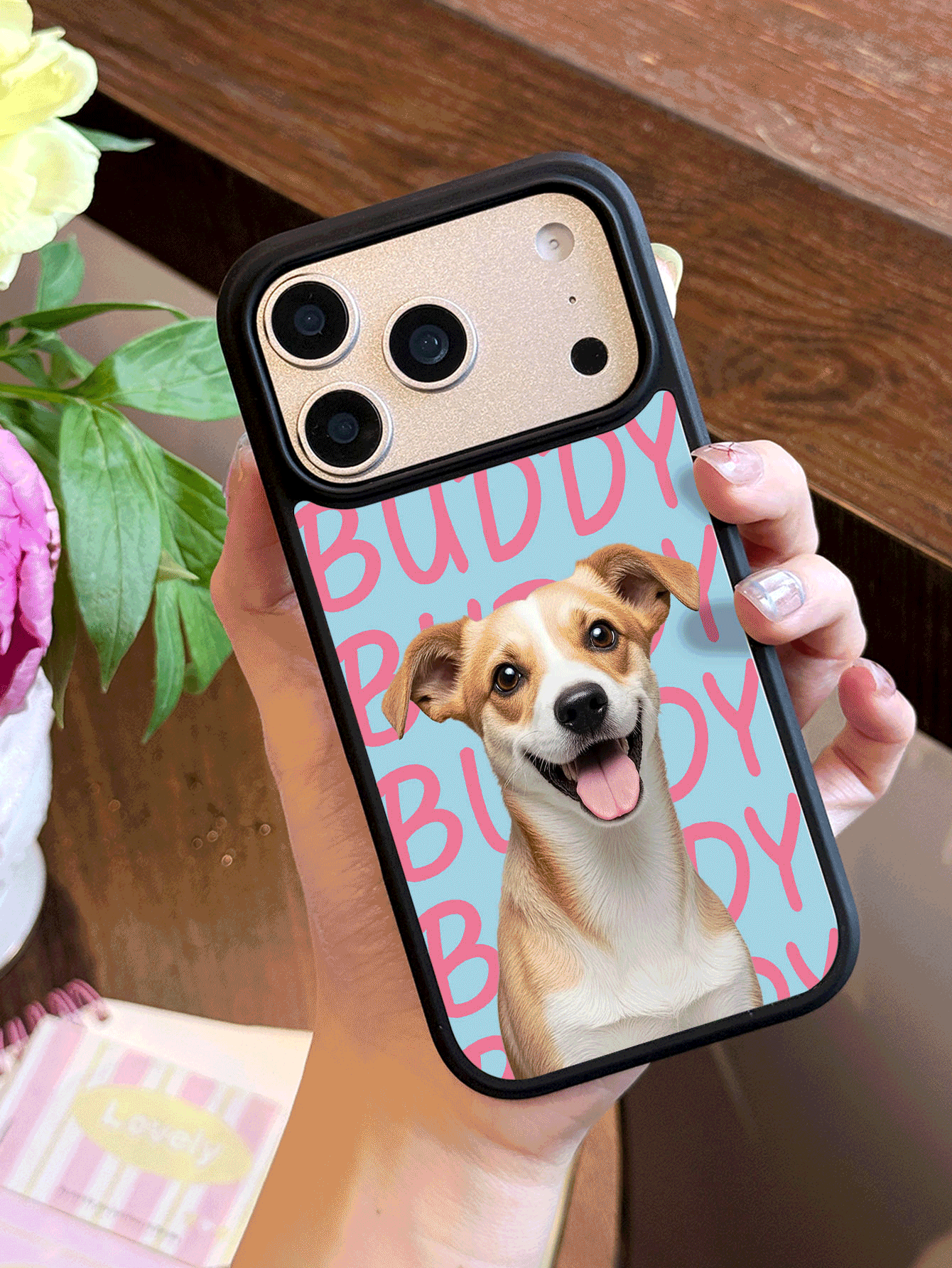1pc Minimalist Ins Style Pet Color-Block Image Name Personalized Signature Short Phrase Customized Couple Daily Commute Holiday Anniversary Exclusive Gift Film Film Full Coverage Hard Shell Phone Case Protective Cover Compatible With Iphone 11/12/13/14/15/16/17 Pro Max - Multicolor - View 2