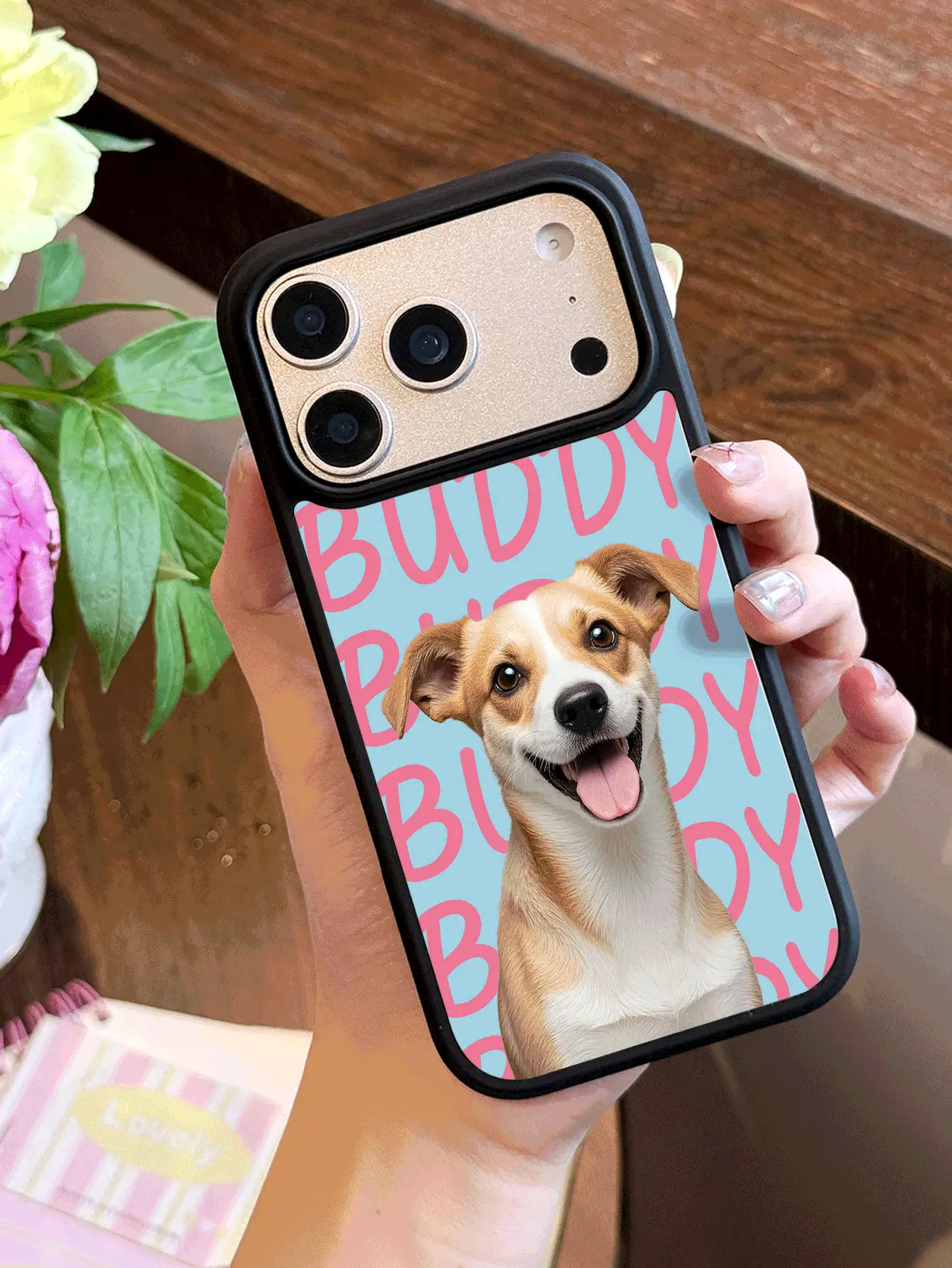 1pc Minimalist Ins Style Pet Color-Block Image Name Personalized Signature Short Phrase Customized Couple Daily Commute Holiday Anniversary Exclusive Gift Film Film Full Coverage Hard Shell Phone Case Protective Cover Compatible With Iphone 11/12/13/14/15/16/17 Pro Max - Multicolor - View 2