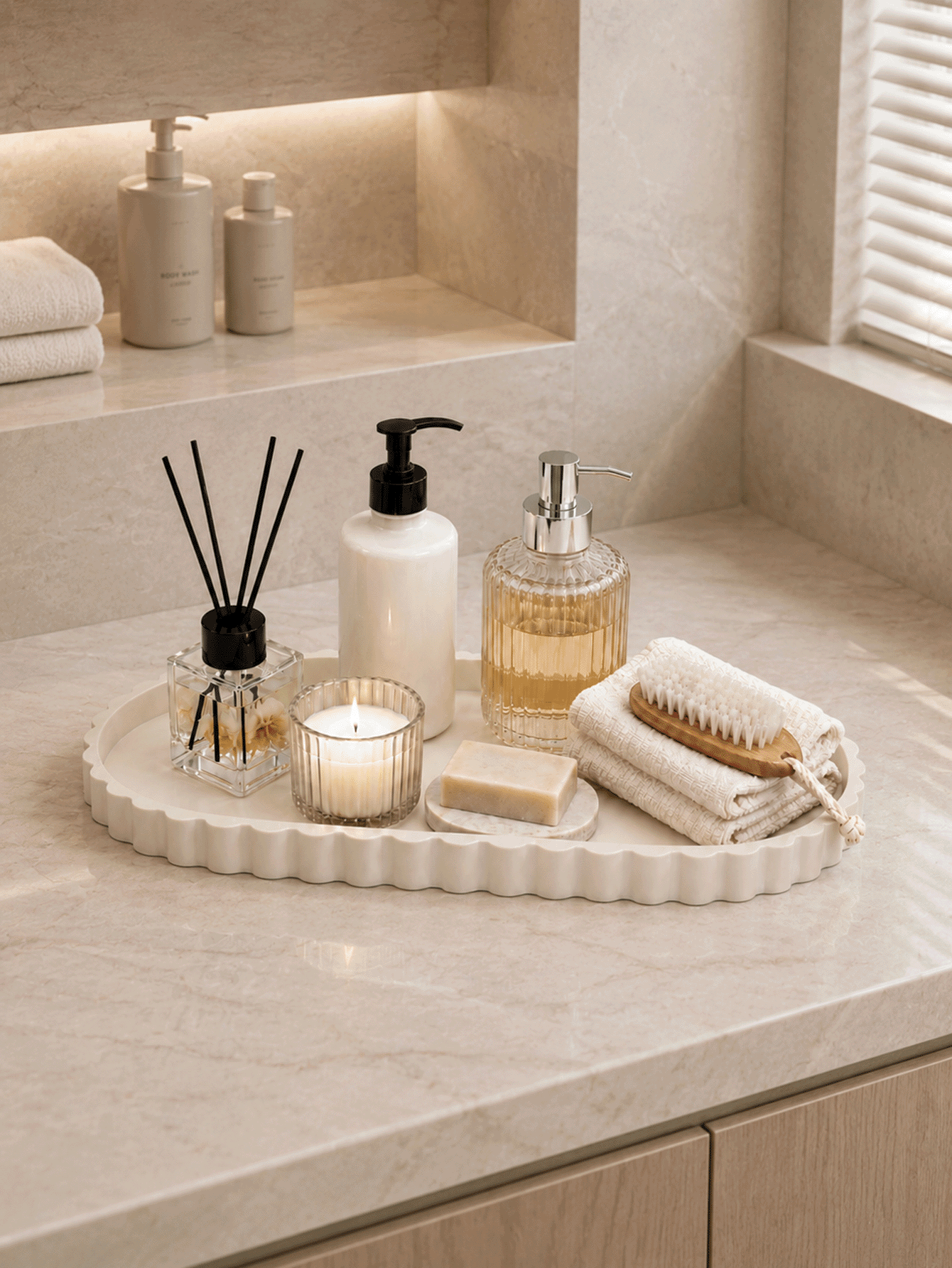 Oval Silicone Vanity Tray, Scalloped Decorative Countertop Organizer For Bathroom, Kitchen Sink, Perfume, Soap Dispenser, Cosmetics & Jewelry - Multicolor - View 2