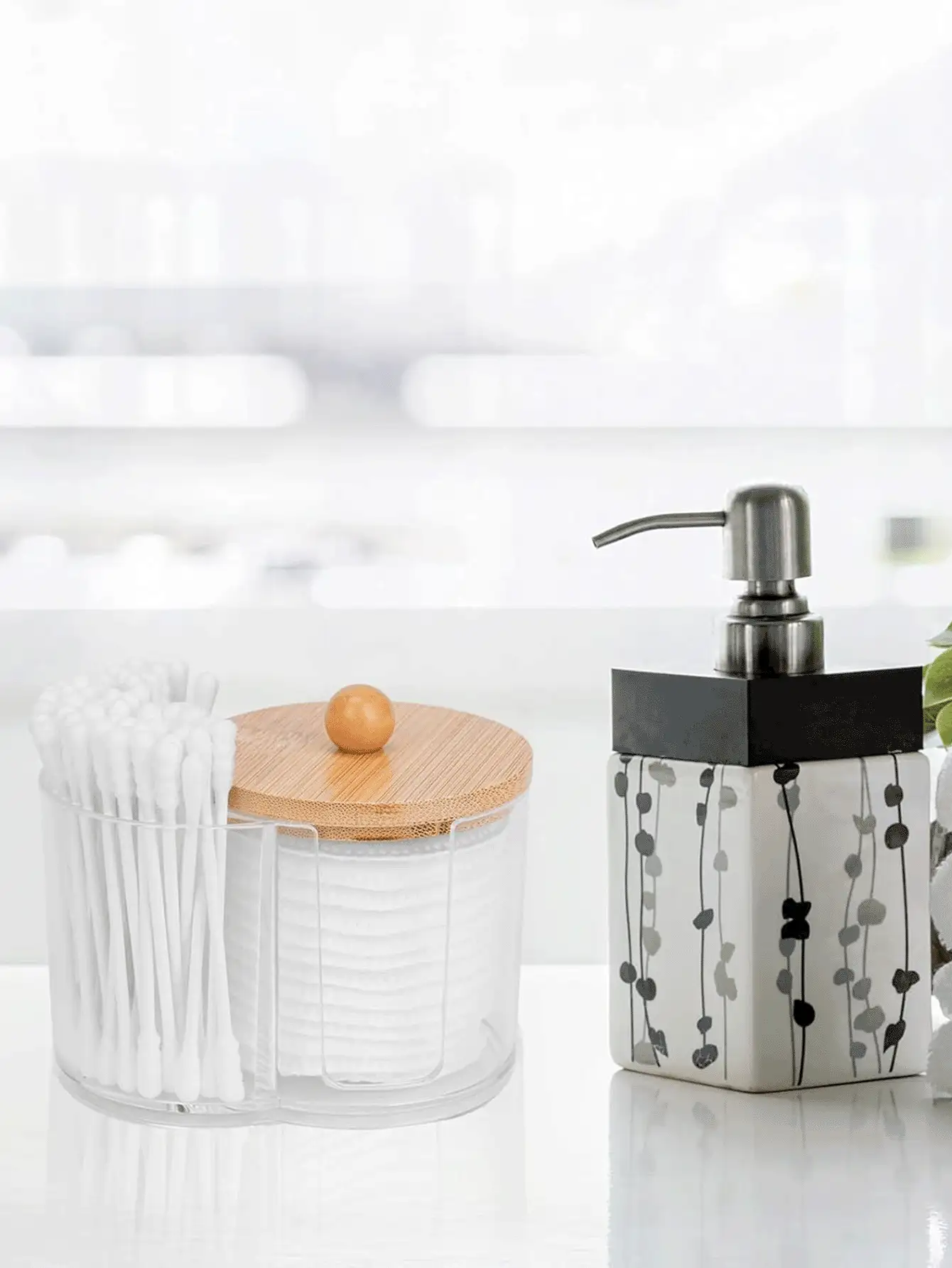 Q-Tip Holder For Bathroom – Premium Vanity Organizer Canister With Dustproof Lid For Swabs, Balls And Pads, Countertop Storage Container - Multicolor - View 2