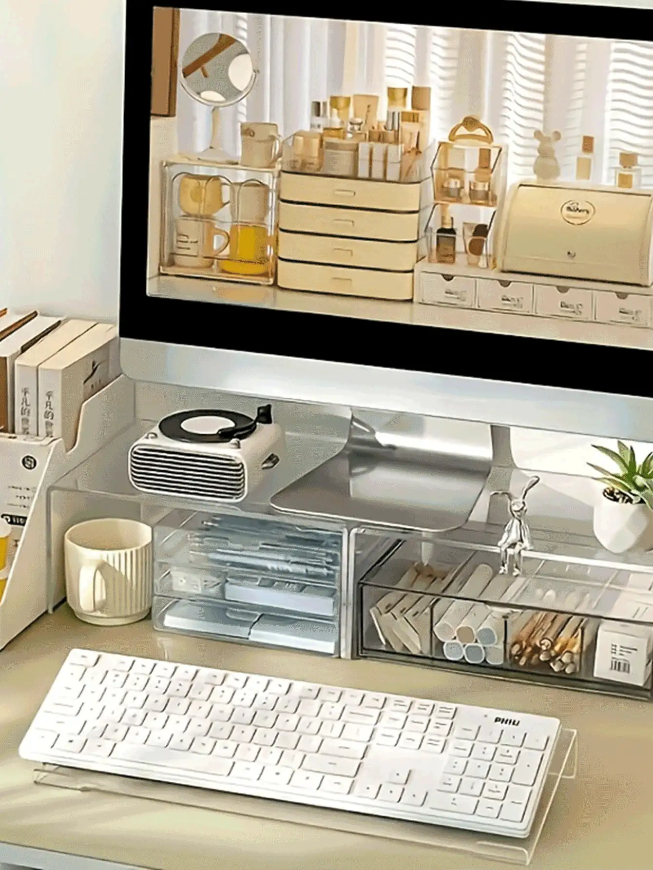 Acrylic Keyboard Stand 15 Degree Tilt Wrist Rest Design Transparent Minimalist Keyboard Desktop Extension Rack Stable Desktop Heightening Stand Suitable For Typists Employees Home Office Typing Work Adjustable Height Stand Back To School Season Back To School Season Hot-Selling Decor Christmas Halloween Best Gift For Friends - Multicolor - View 2