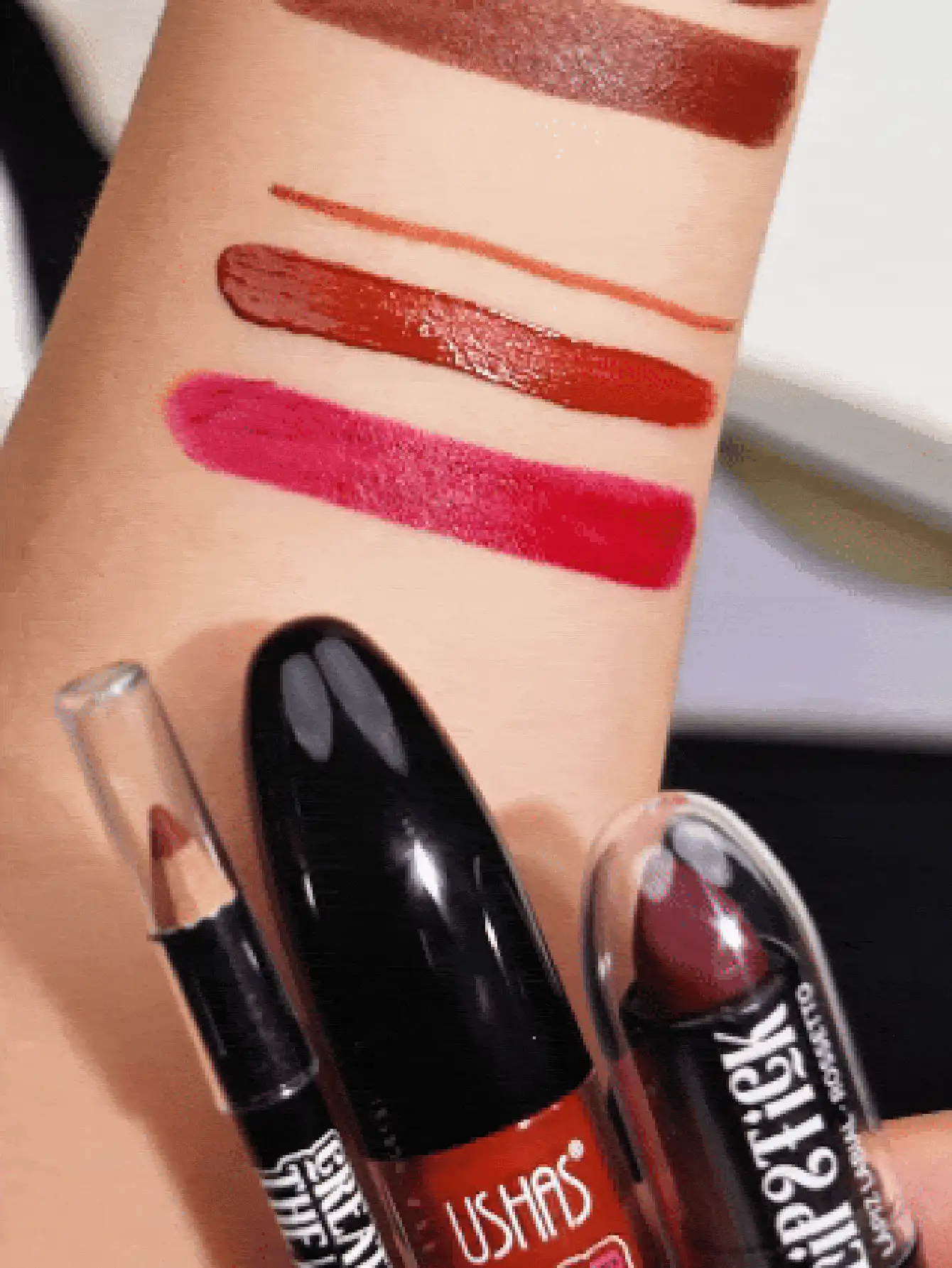 USHAS Halloween Gothic Dark Lip Makeup Set, 3-In-1 Lip Liner + Liquid Lipstick + Lipstick Makeup Set, High Pigment Matte Deep Color, Waterproof Long-Lasting Smudge-Proof, Suitable For Women's Cosplay Costume Halloween Party Stage Lip Makeup - #05 Rust Terracotta - View 3