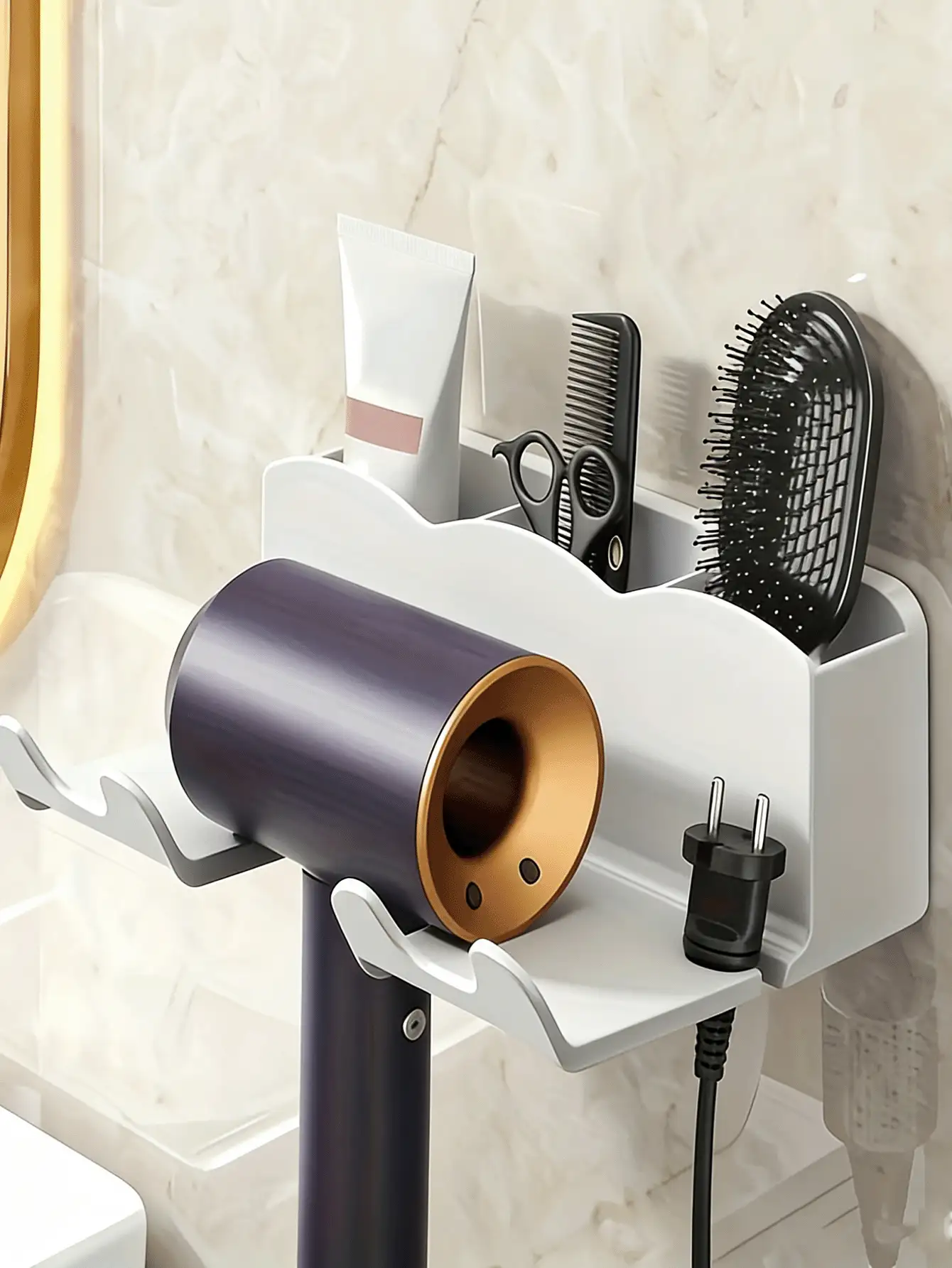 1pc No-Drill Hair Dryer Holder - Strong Adhesive Wall-Mounted Bracket, Hands-Free Bathroom Vanity Storage Rack, Space-Saving Hair Tool Organizer - Multicolor - View 5