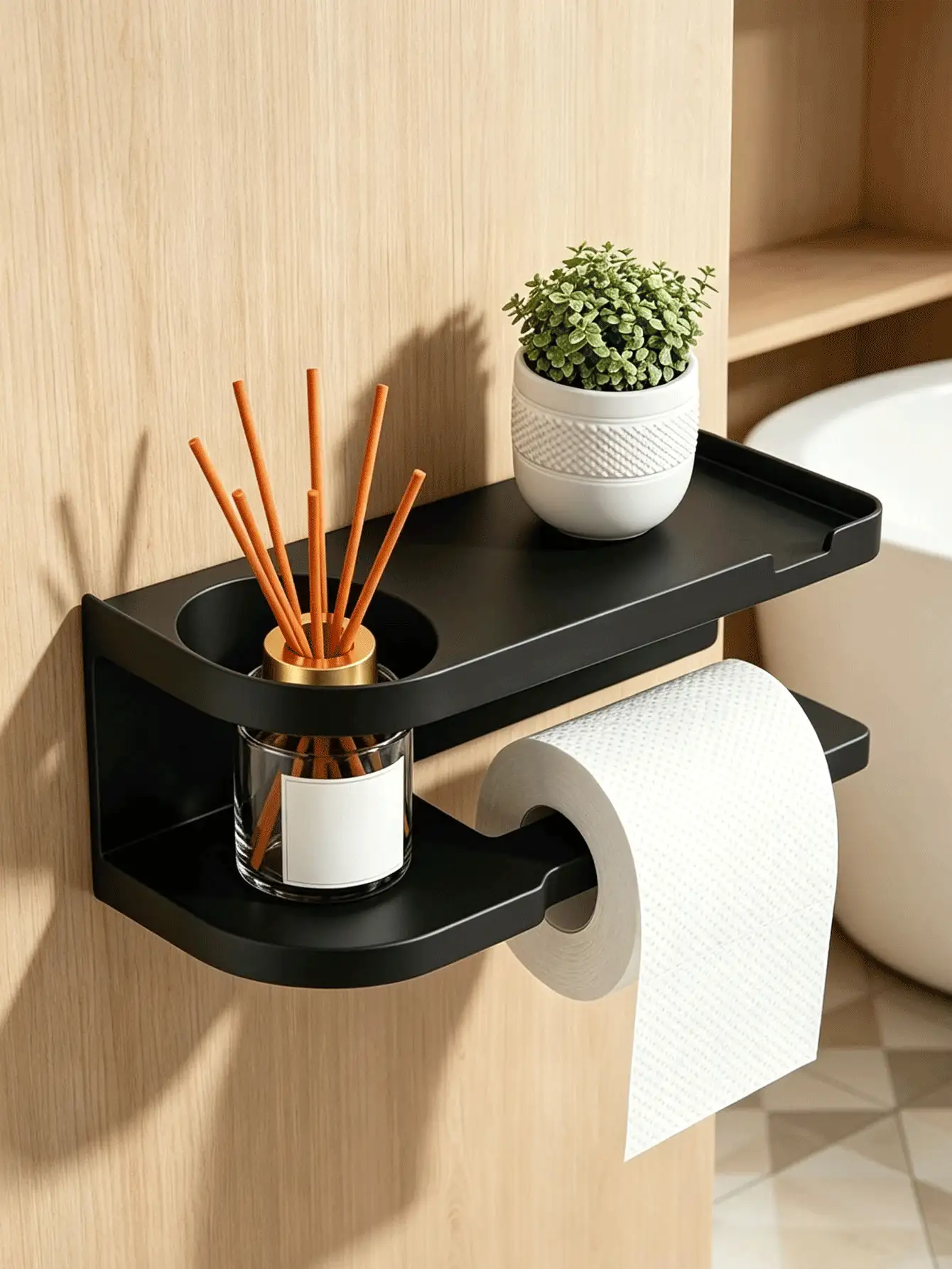No-Drill Wall-Mounted Paper Towel Holder With Storage Shelf, Multi-Roll Paper Towel Dispenser, Space-Saving For Kitchen Countertop, Cabinet, Office, Bathroom Accessory, Halloween Home Bathroom Decor - Multicolor - View 3