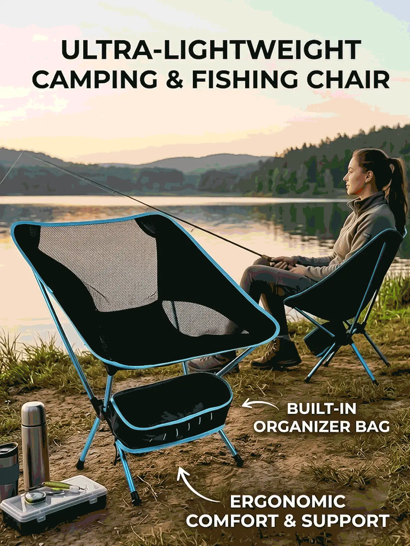 Portable Lightweight Folding Camping Chair, Breathable Mesh Backrest, Stable Steel Frame, Compact Foldable Chair With Carry Bag For Outdoor Activities, Camping, Fishing, Picnic, Hiking, Self-Driving Tour, Easy To Carry - Multicolor - View 2