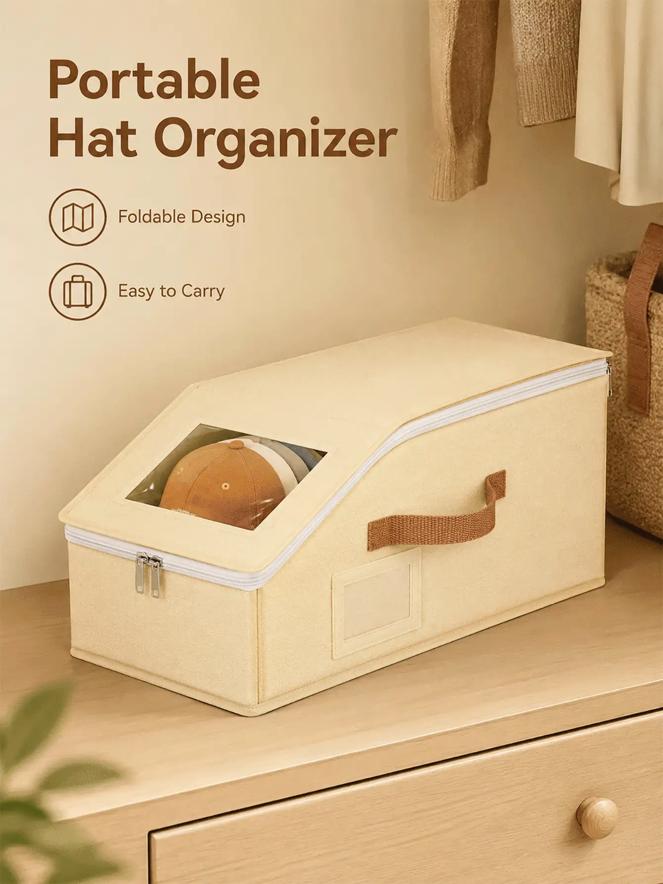 Hat Storage Box With Transparent Window, Zipper Dust-Proof Hat Organizer Box, With Portable Handle And Label Slot, Suitable For Baseball Caps, Duckbill Caps, Sun Hats And Casual Hats Organization, Regular Box Shape Saves Closet Space, Suitable For Bedroom, Walk-In Closet, Wardrobe, Shelf And Storage Room Use Home Hat Organizer Storage Box - Multicolor - View 2