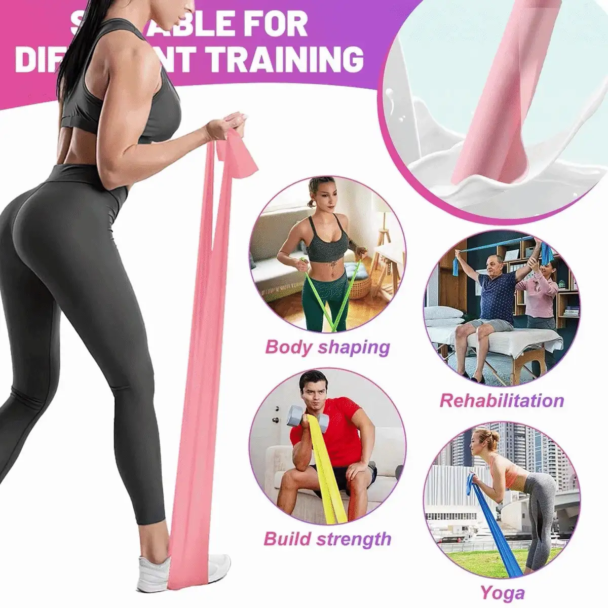 2pcs/Set Resistance Band Set, 150cm Strength Training Elastic Bands, Suitable For Yoga, Pilates, Stretching, Rehabilitation, Strength Training, Muscle Shaping And Flexibility Enhancement, Different Resistance Levels, Home Fitness Bands, Summer Travel Gift - Upgraded Set - View 3
