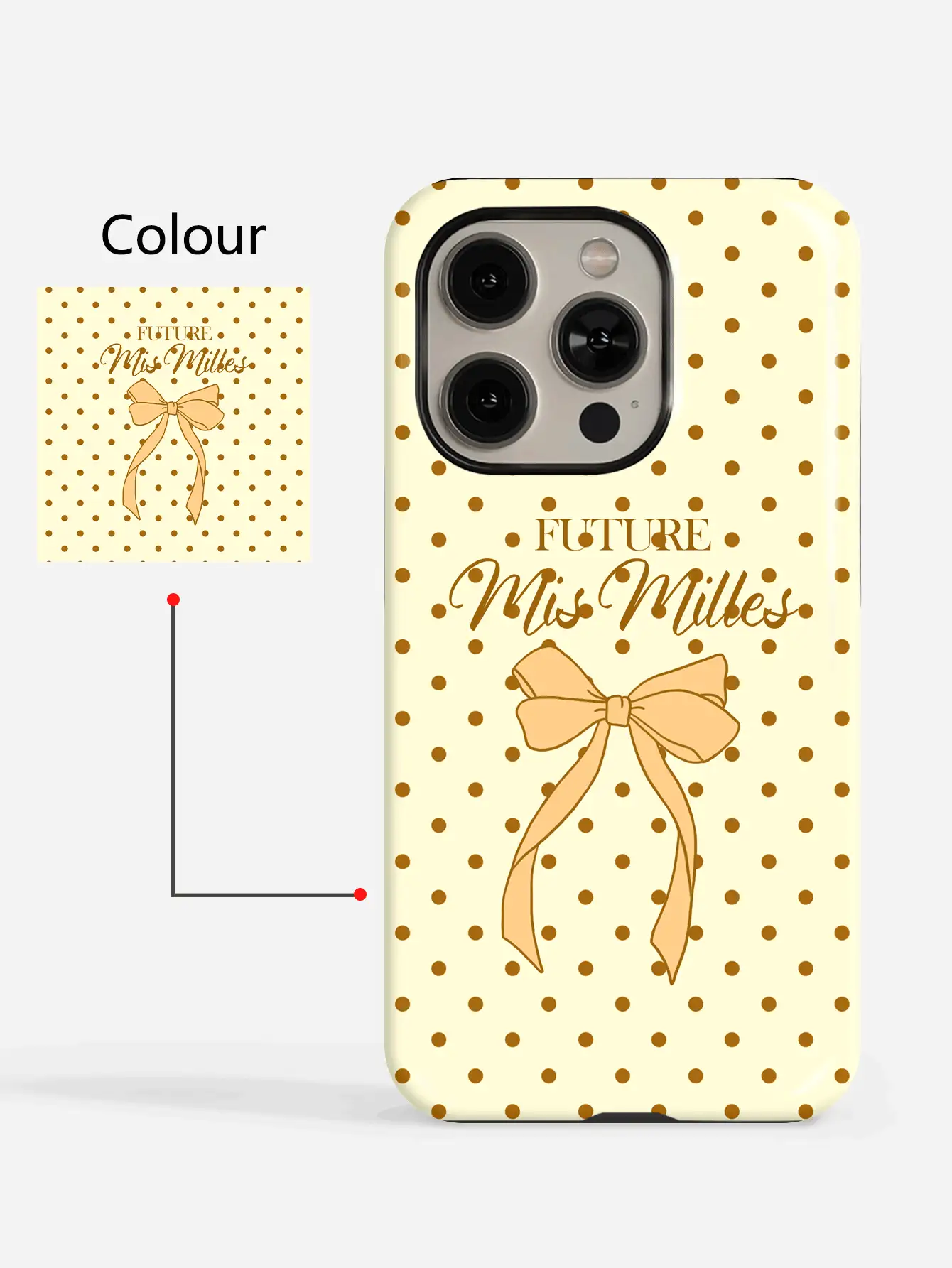 1件客製化個性化「Future Mrs.」手機殼，附蝴蝶結元素與個性化簽名祝福，新娘姓名訂製保護殼，優雅新娘派對婚禮設計，時尚手機殼客製化，適合訂婚與婚禮活動，送給新娘、單身女派對、週年紀念、節日與特殊場合的完美禮物 - 彩色 - 查看 2