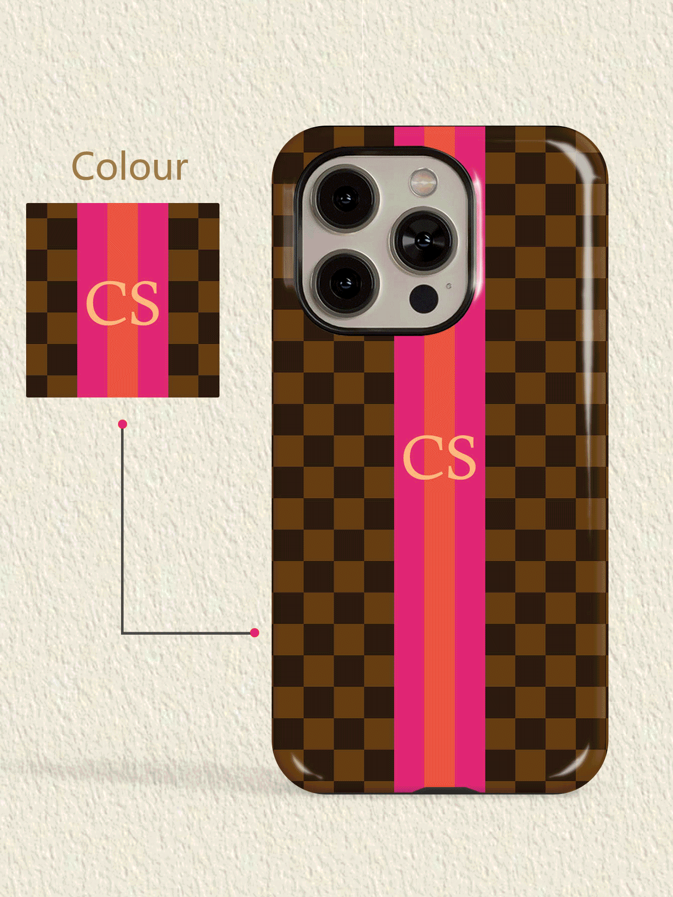 1pc Customized Minimalist Checkerboard Letter Color Phone Case, 2-In-1 Glossy Film Full Coverage Hard Shell Protective Cover For IPhone 11/12/13/14/15/16/17 Pro Max - Multicolor - View 2