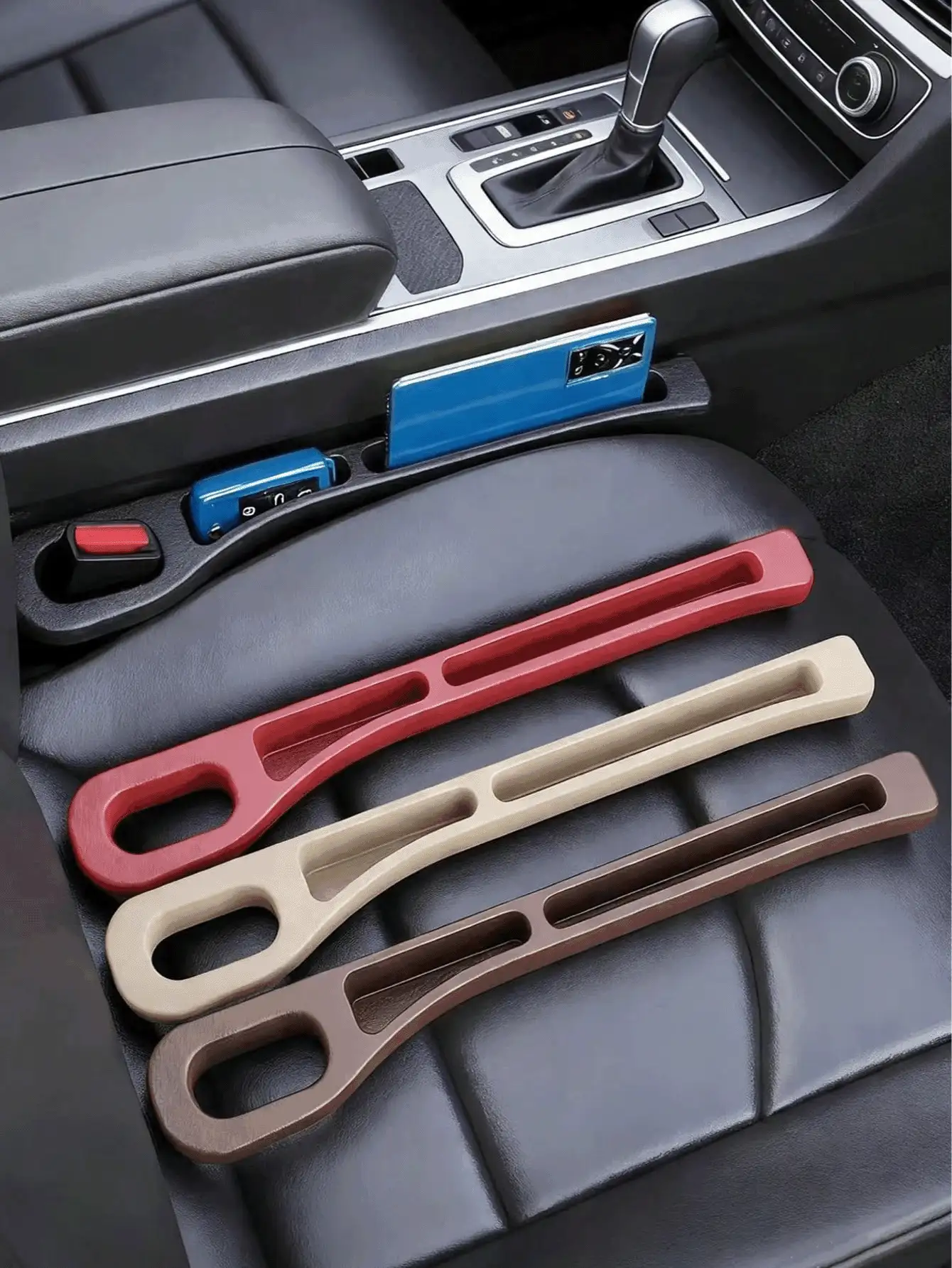 2/1pc Double Slot Car Seat Gap Storage Box, Prevents Items From Falling, Can Store Keys, Phone, Cards And Coins, Reduces Friction Noise, Multi-Functional Neutral Style, Suitable For Space Between Seat And Center Console Armrest - Multicolor - View 3