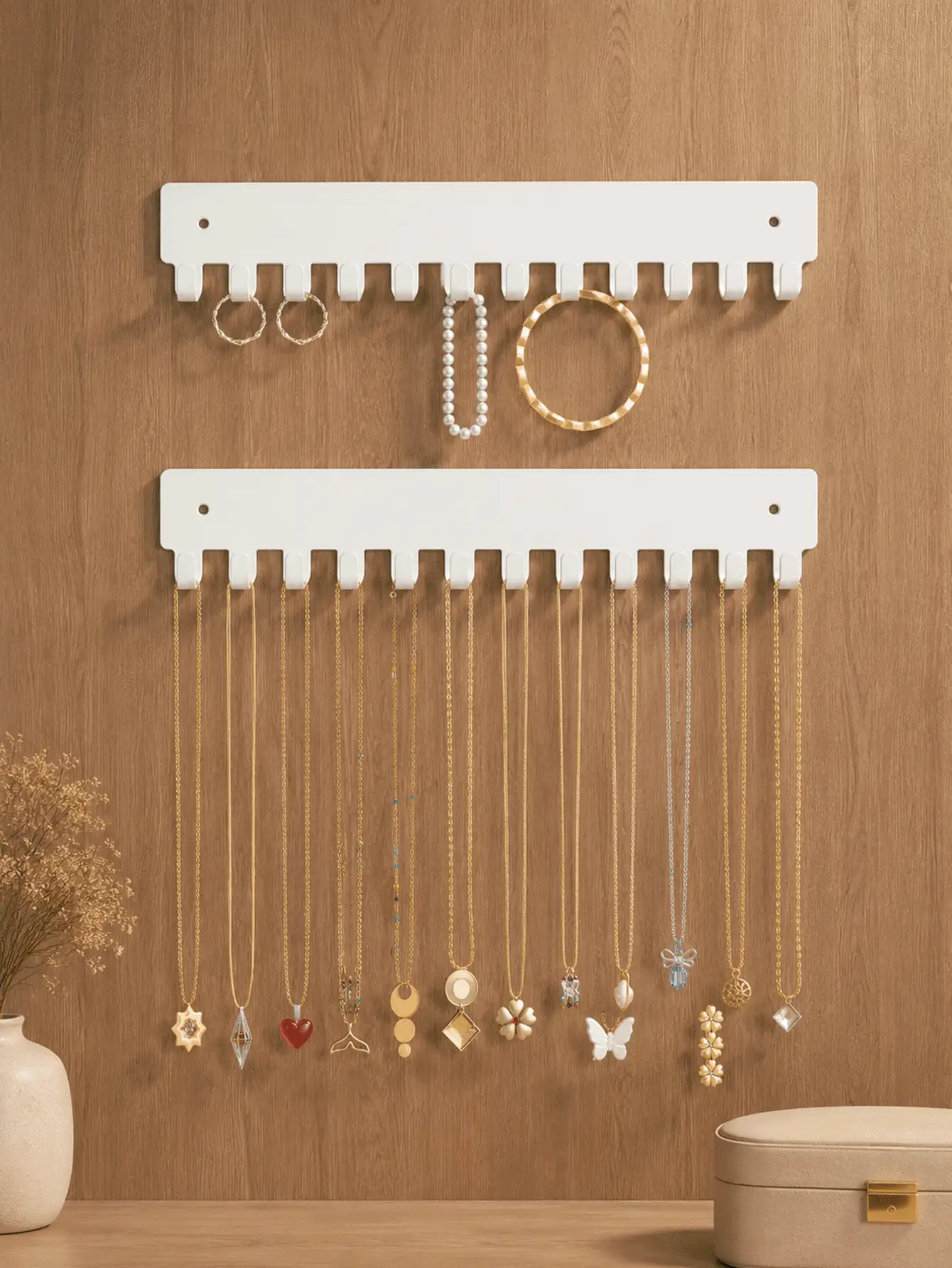 Giá treo vòng cổ gắn tường bằng acrylic – Kệ sắp xếp trang sức với 12 móc; Móc treo vòng cổ gắn tường cho phụ nữ và bé gái - Xem 3