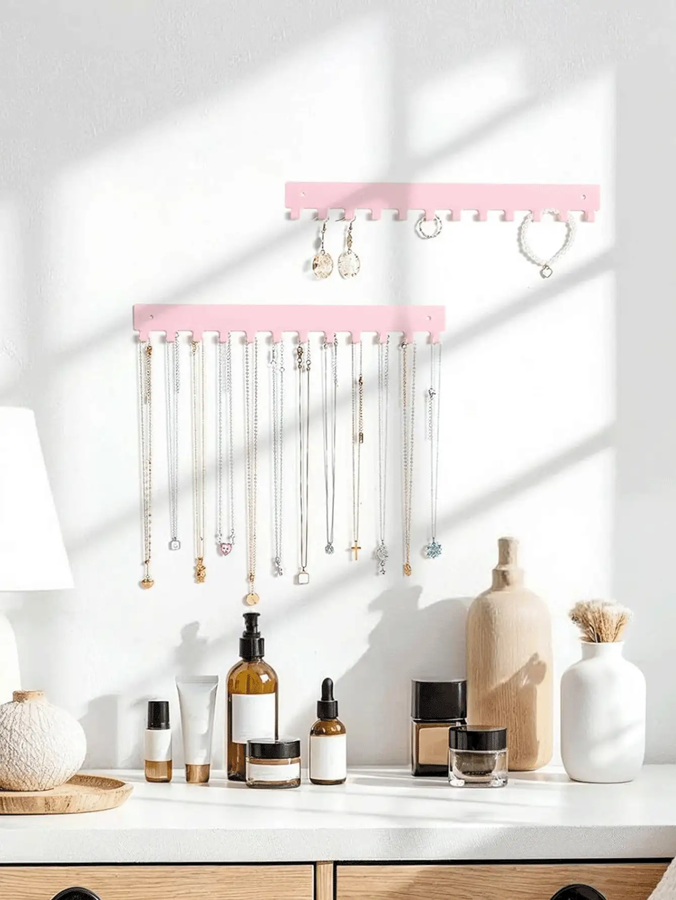 Necklace Rack – Wall-Mounted Acrylic Jewelry Organizer Hooks (Pack Of 1 Or 2) - View 3