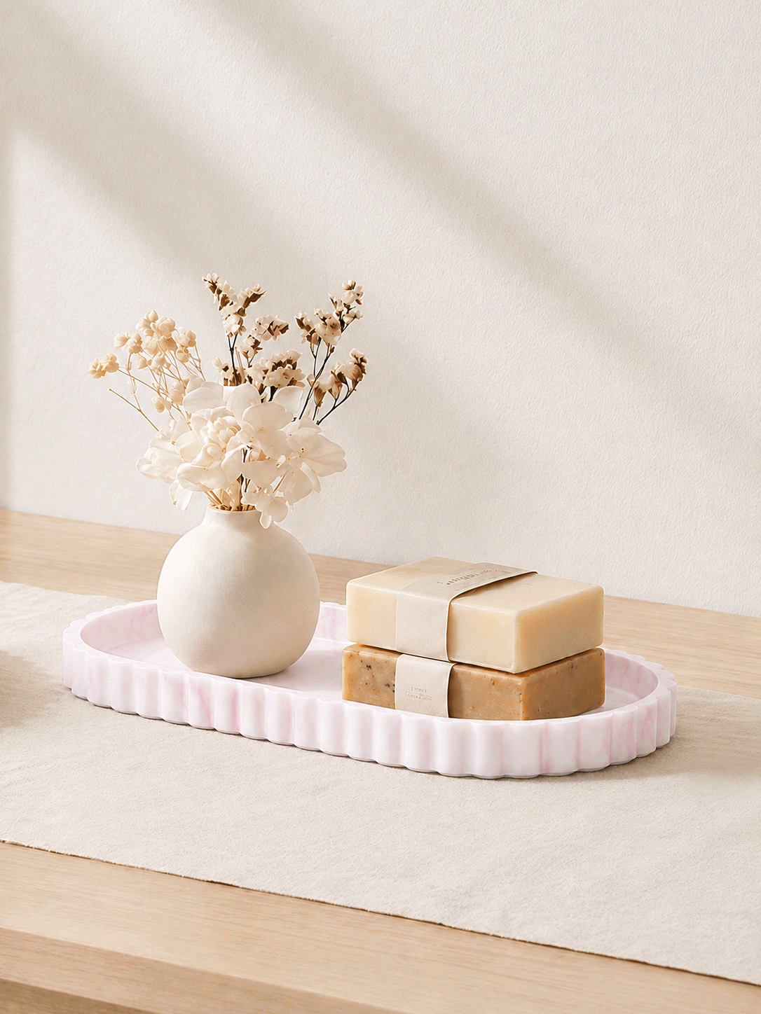 Oval Silicone Vanity Tray, Scalloped Decorative Countertop Organizer For Bathroom, Kitchen Sink, Perfume, Soap Dispenser, Cosmetics & Jewelry - View 2