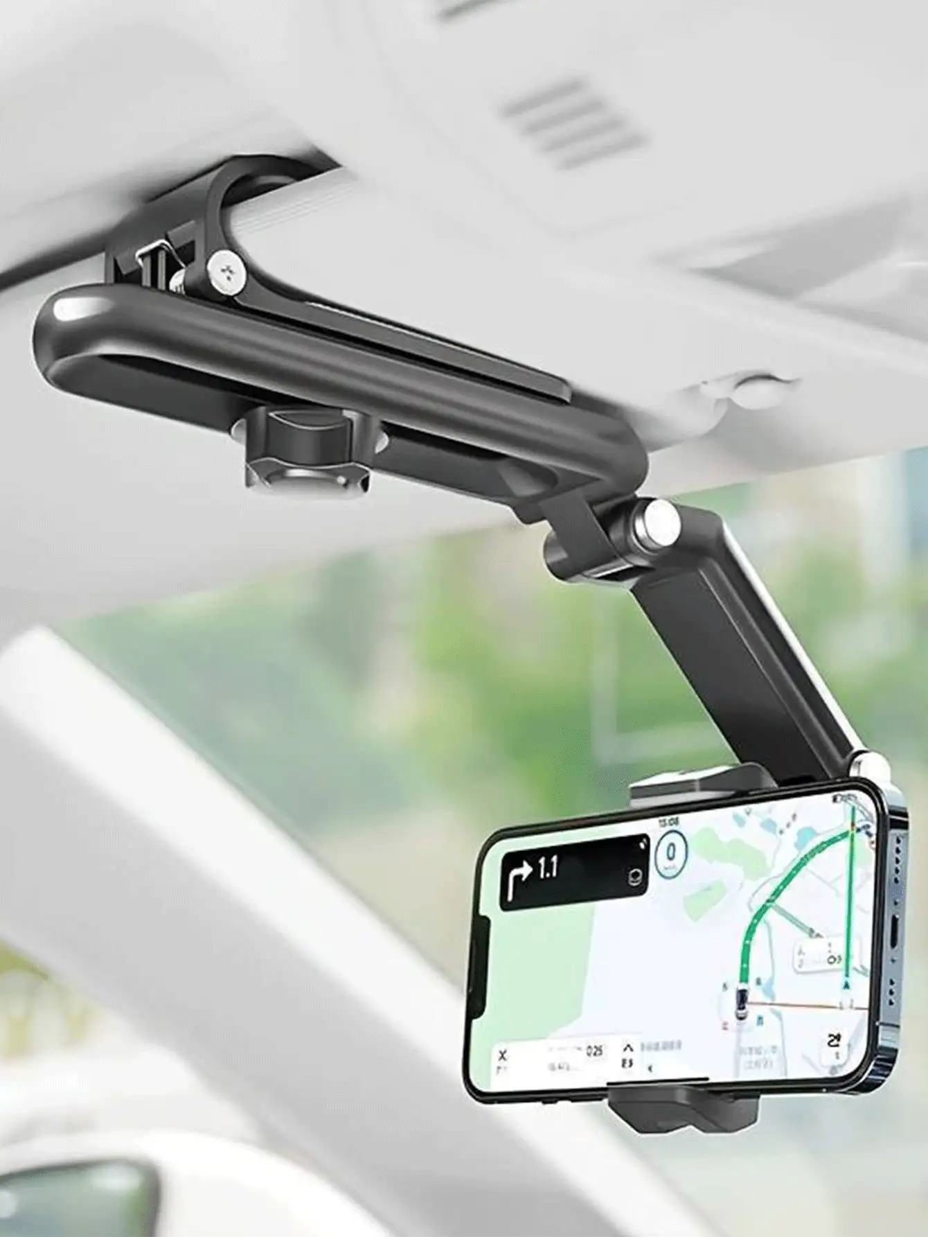حامل هاتف قابل للدوران 360° وقابل للتعديل، حامل هاتف للسيارة موفر للمساحة، تصميم على شكل حرف L، قبضة آمنة، هيكل قوي، متوافق مع هواتف آيفون وأندرويد، ضروري للسفر والعودة إلى المدرسة، إكسسوار للسيارة، ضروري للتخييم - مقاس واحد يناسب الجميع - مشاهدة 3