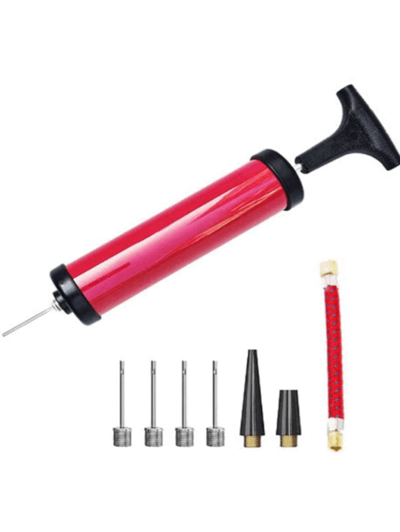 1 Set Portable Manual Ball Pump With 5 Needles, 2 Nozzles And Extension Hose, Easy Inflation Durable, For Basketball, Football, Volleyball, Rugby, Balloons, Inflatable Toys, Sports Inflation Accessories - Multicolor - View 2