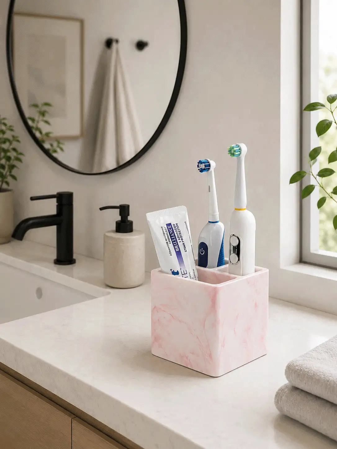 Giá đỡ bàn chải đánh răng bằng silicone, kệ sắp xếp phòng tắm, khay lưu trữ mặt bàn cho bàn chải điện, kem đánh răng, dao cạo, đồ chăm sóc răng miệng & phụ kiện vệ sinh cá nhân - Nhiều màu - Xem 2
