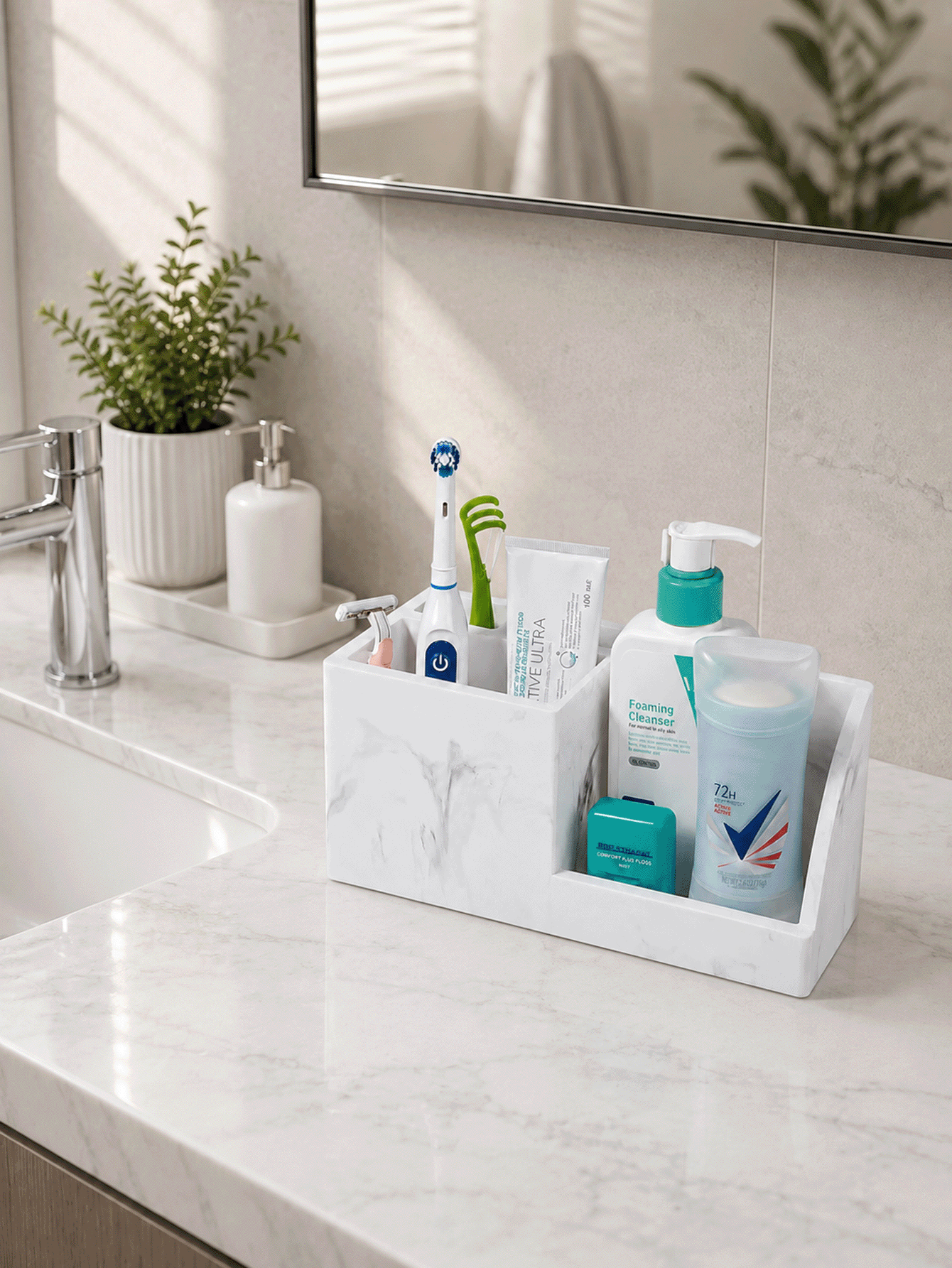 Bathroom Countertop Electric Toothbrush Holder – 4-Slot Silicone Organizer; Countertop Accessory For Sink And Shower Areas - Multicolor - View 2