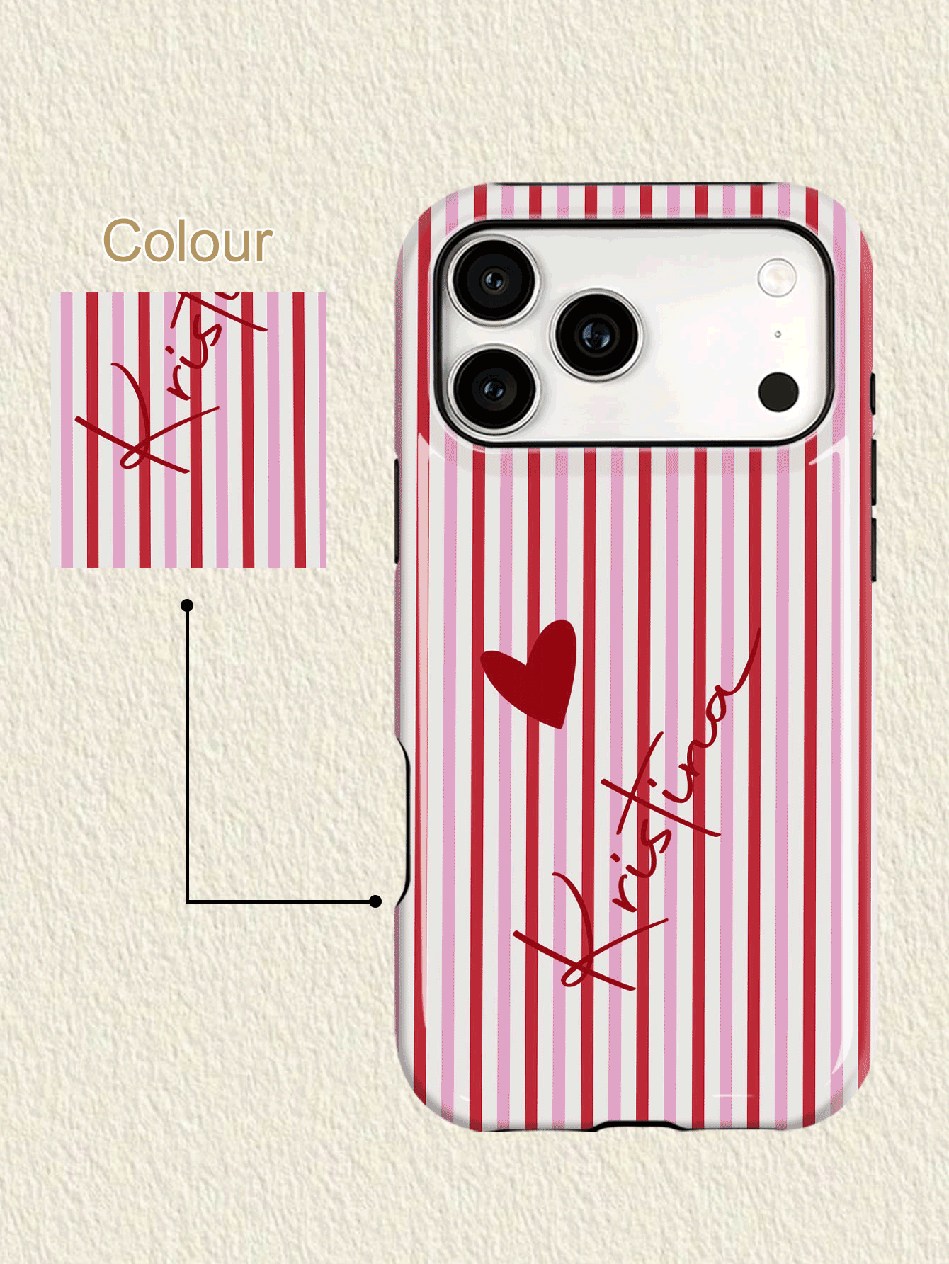 1pc Customized Minimalist Striped Letter Name Color Phone Case, 2-In-1 Glossy Film Full Coverage Hard Shell Protective Cover Compatible With Iphone 11/12/13/14/15/16/17 Pro Max - Multicolor - View 2
