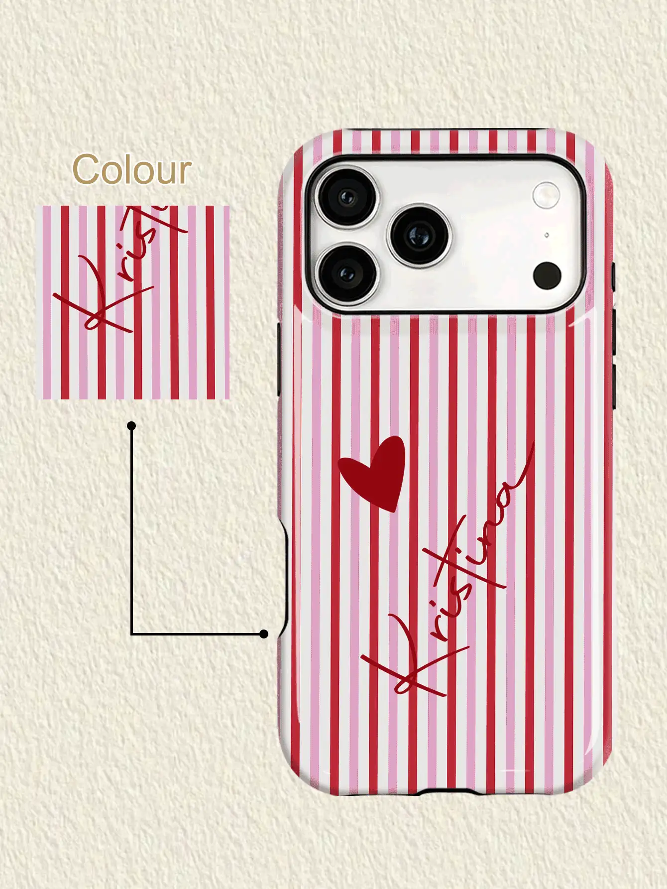 1pc Customized Minimalist Striped Letter Name Color Phone Case, 2-In-1 Glossy Film Full Coverage Hard Shell Protective Cover Compatible With Iphone 11/12/13/14/15/16/17 Pro Max - Multicolor - View 2